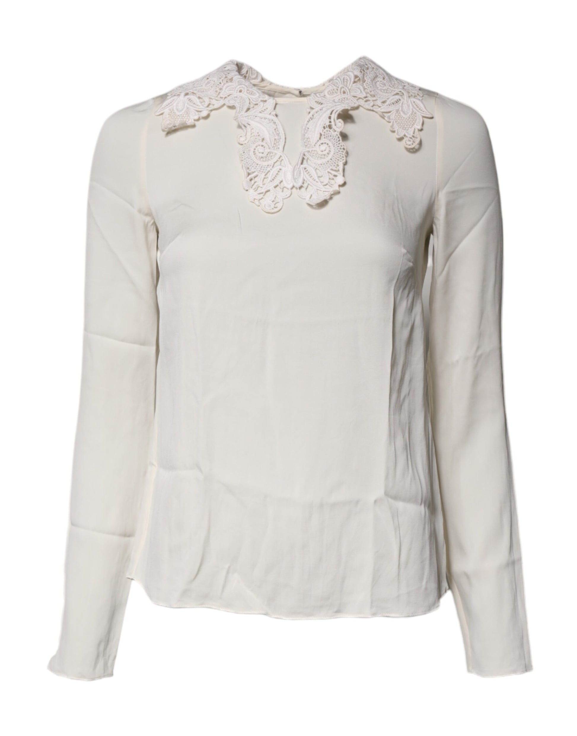 Cream Floral Lace Long Sleeves Blouse Top