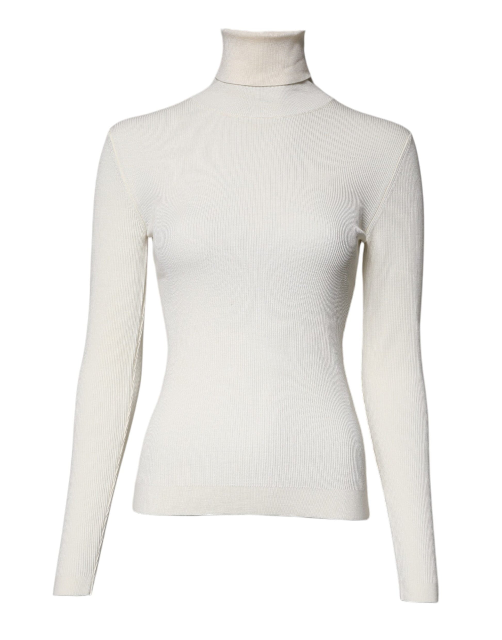 Cream Long Sleeves Turtleneck Slim Sweater