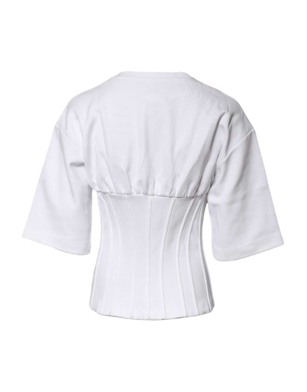 White Cotton Blend 3/4 Sleeves Blouse Top