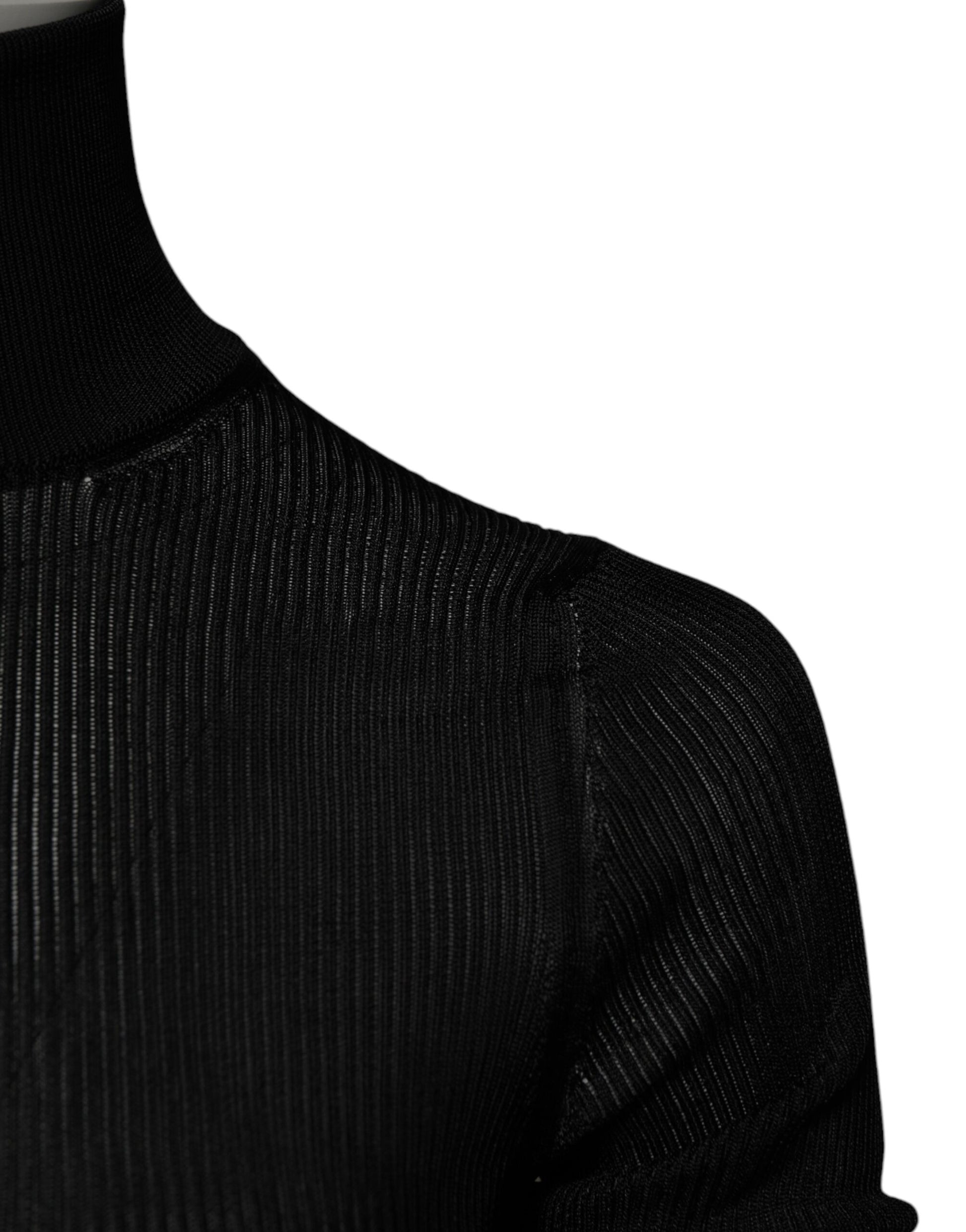 Black Knit Long Sleeves Turtleneck Slim Top
