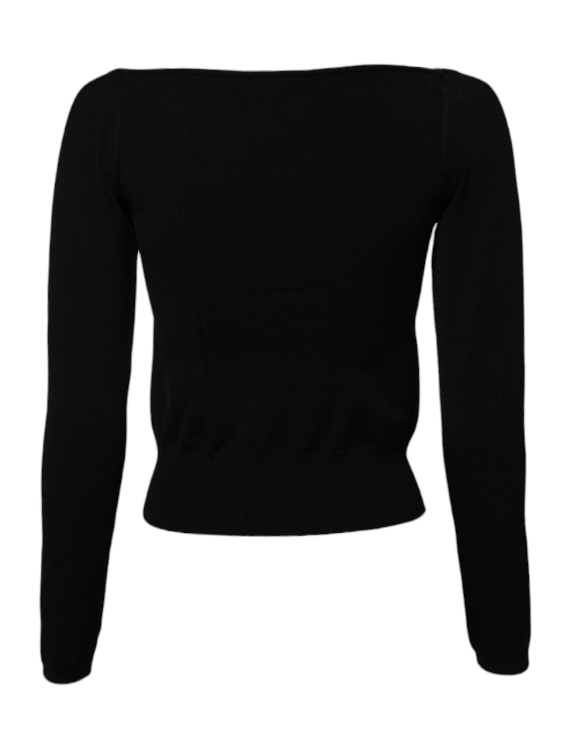 Black Square Neckline Long Sleeves Sweater