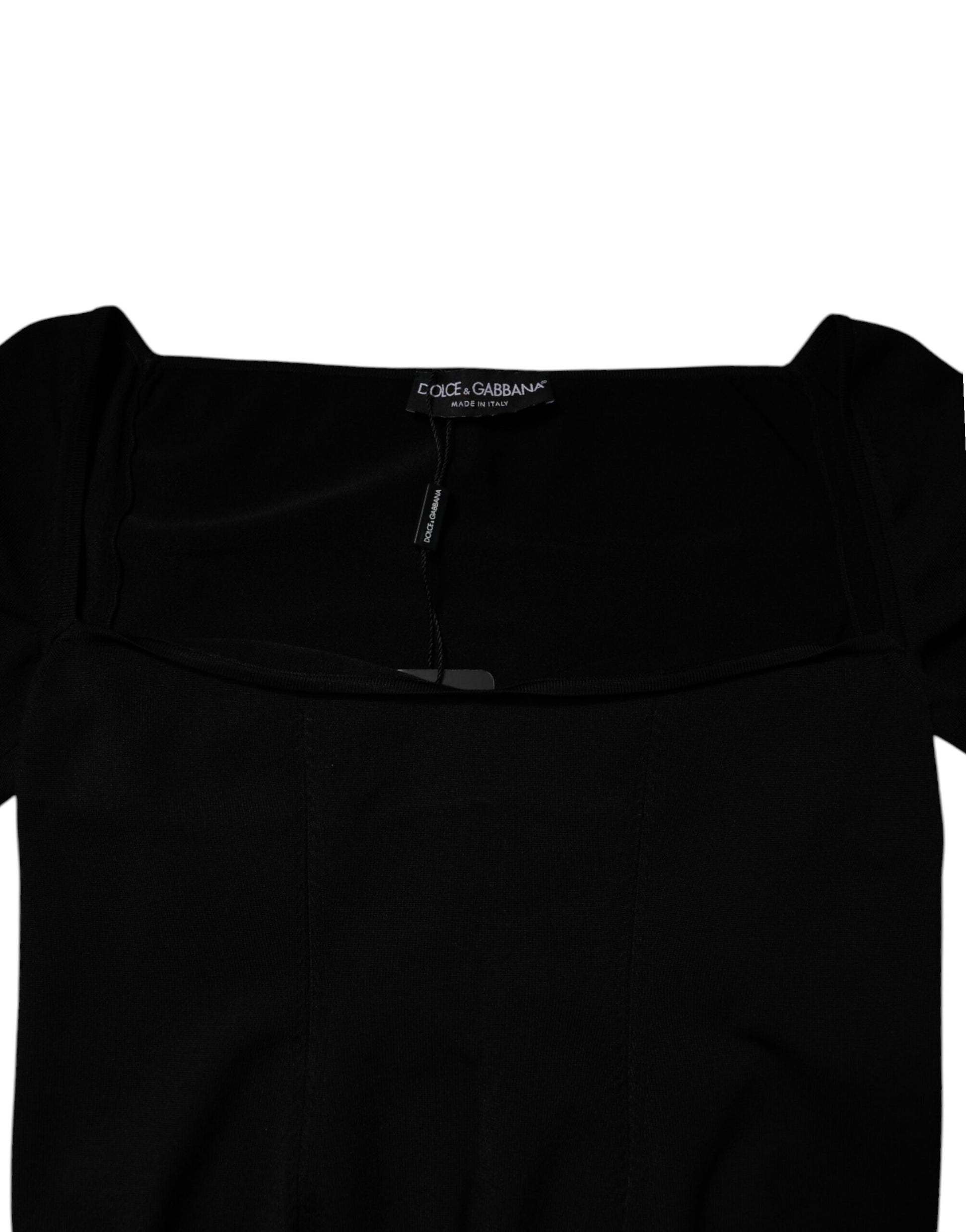 Black Square Neckline Long Sleeves Sweater