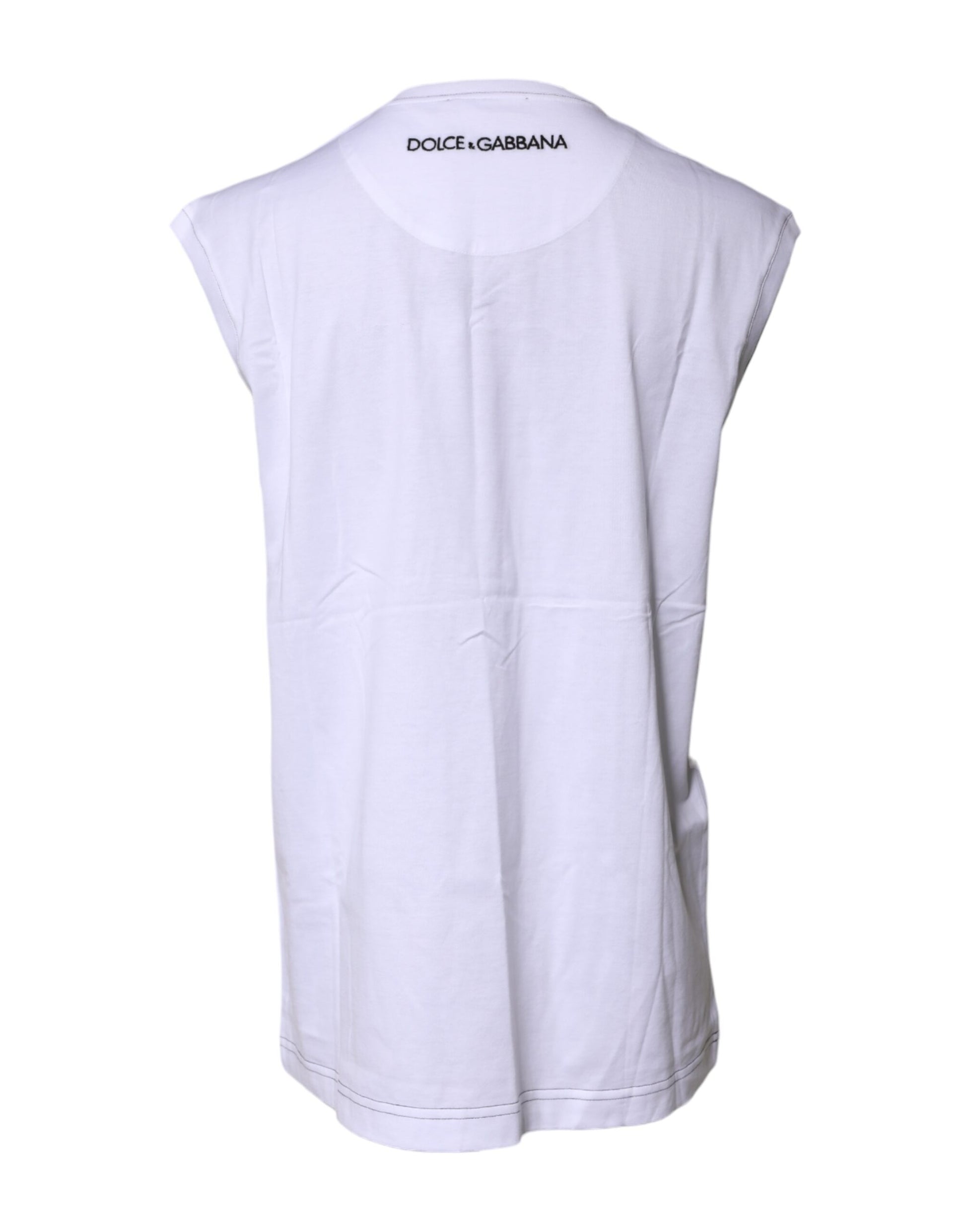 White Cotton Sleeveless Printed Tank T-shirt