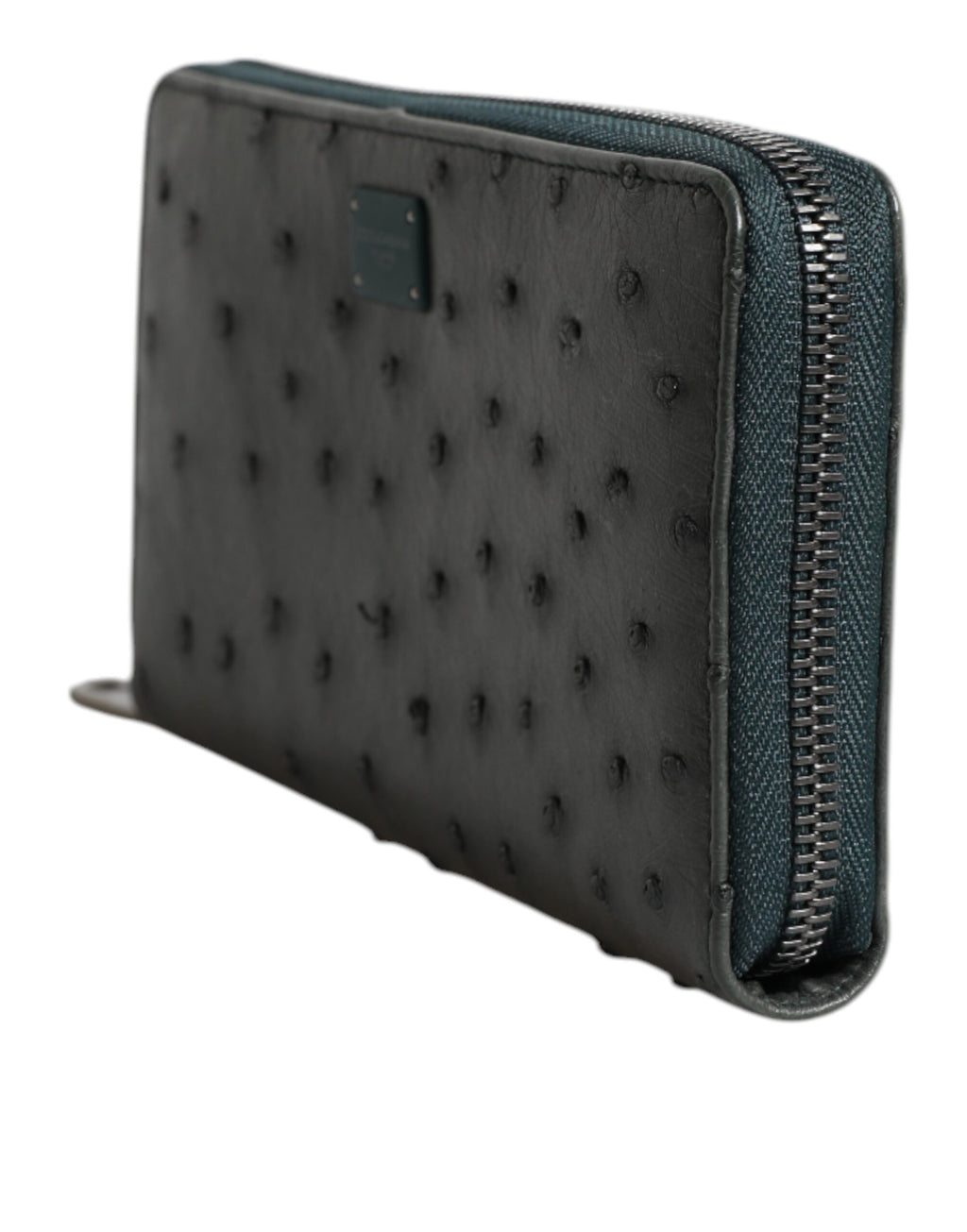 Green Ostrich Logo Plaque Zip Around Continental Wallet