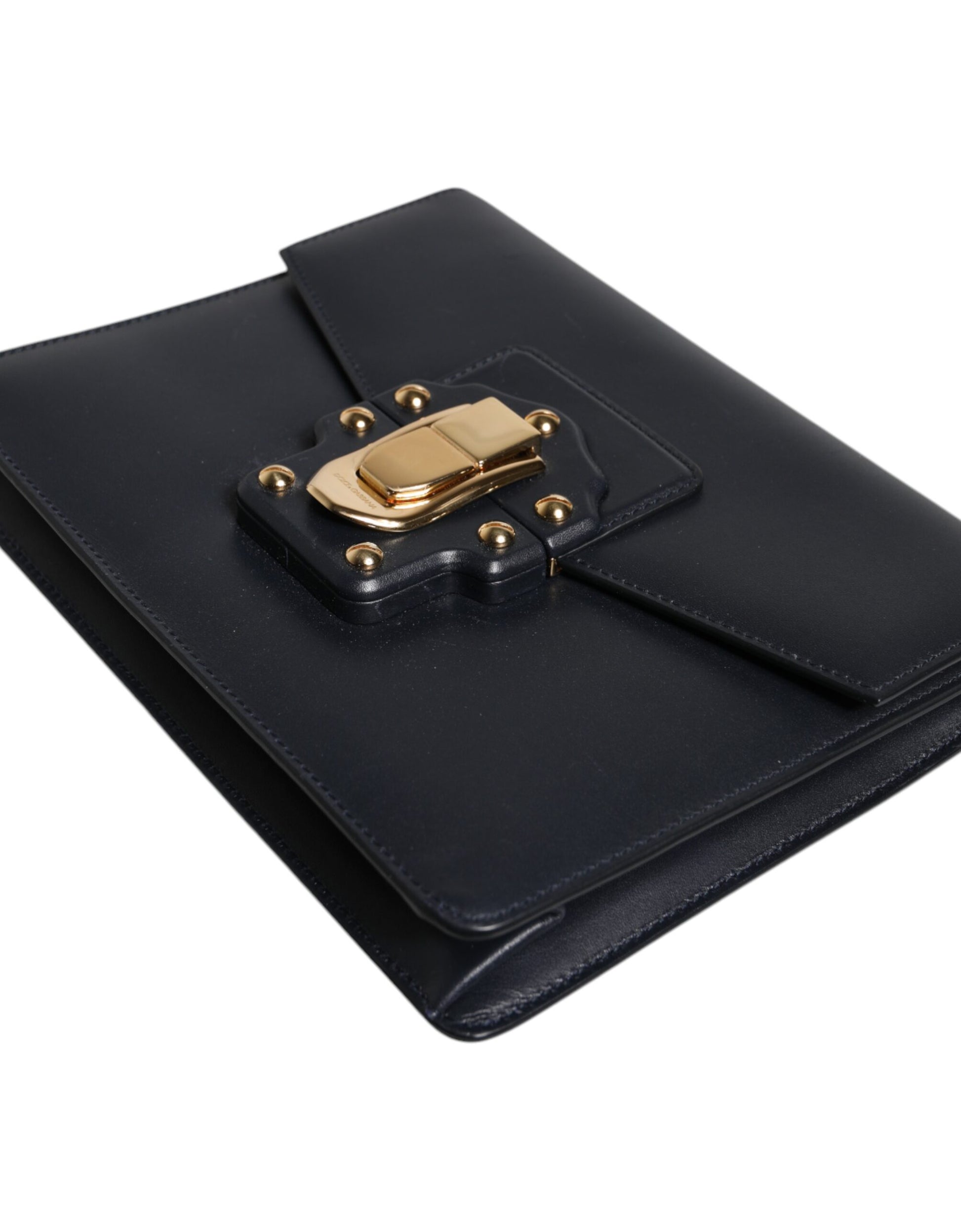 Black Leather Logo Gold Crossbody Purse Bag