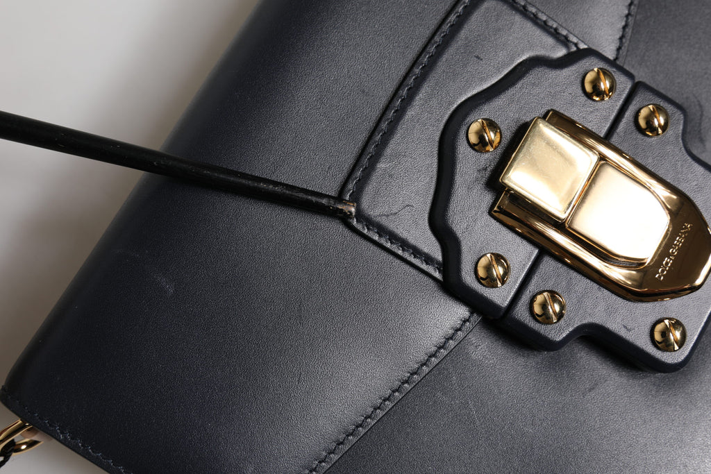 Black Leather Logo Gold Crossbody Purse Bag