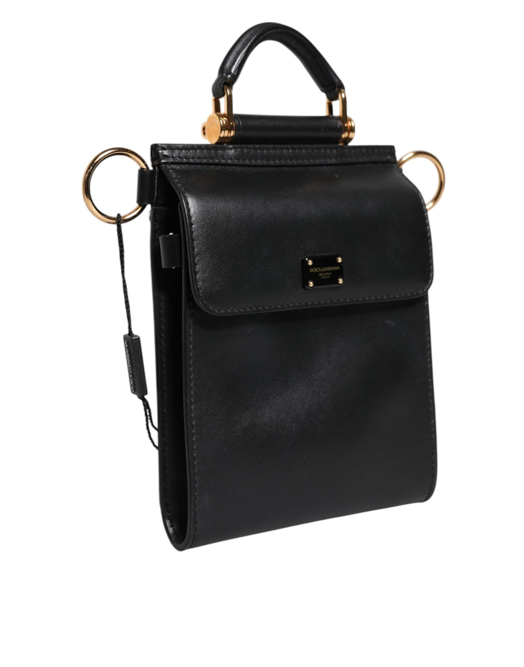 Black Calfskin Leather Logo Plaque Mini Bag