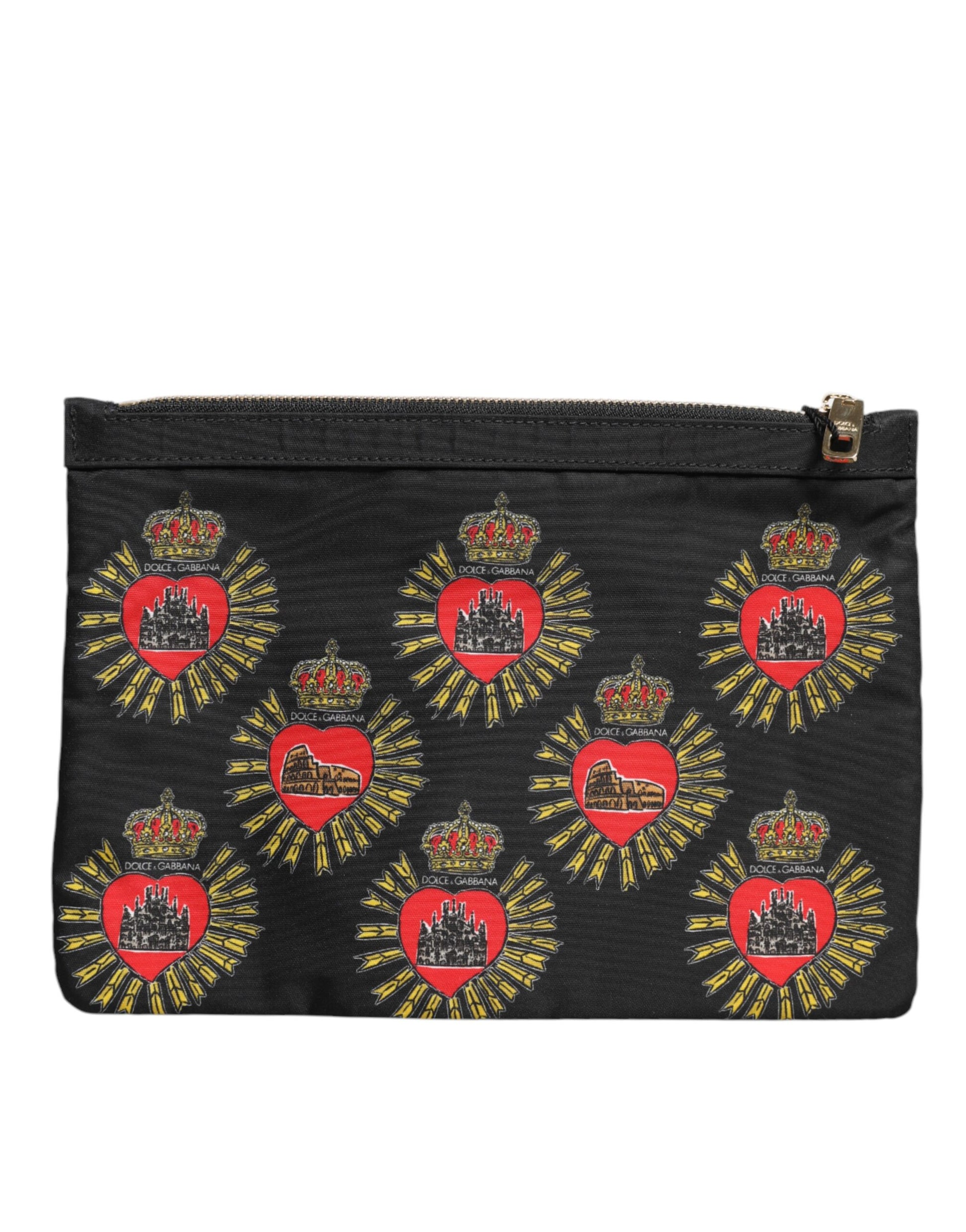 Black Red Nylon Sacred Heart Clutch Pouch Bag