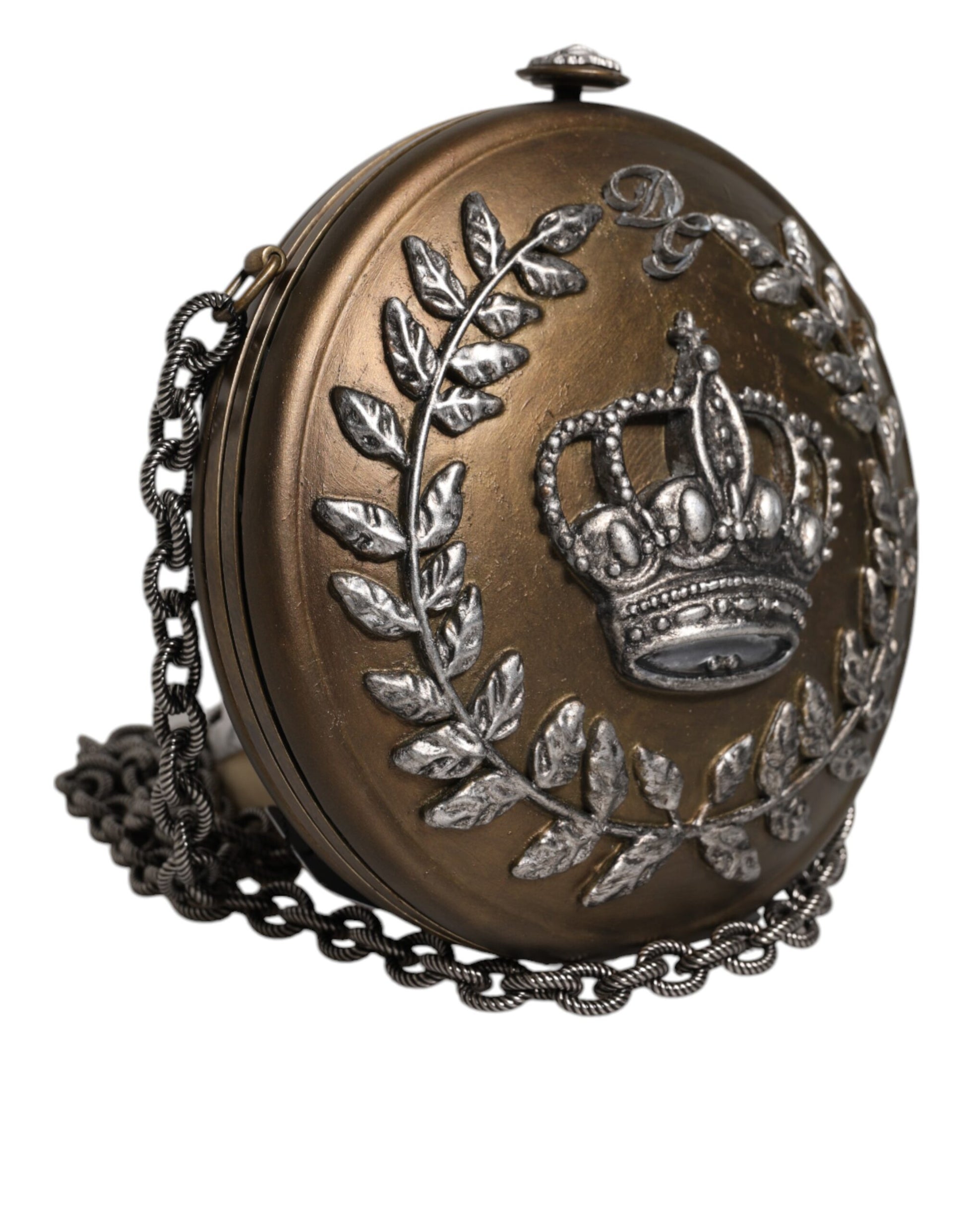 Gold Brass Metal DG Crown Clutch Crossbody Bag