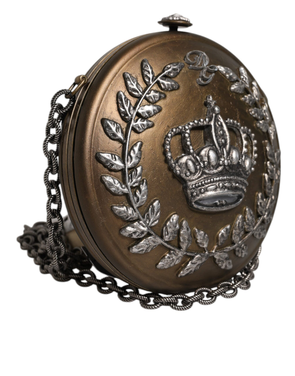 Gold Brass Metal DG Crown Clutch Crossbody Bag
