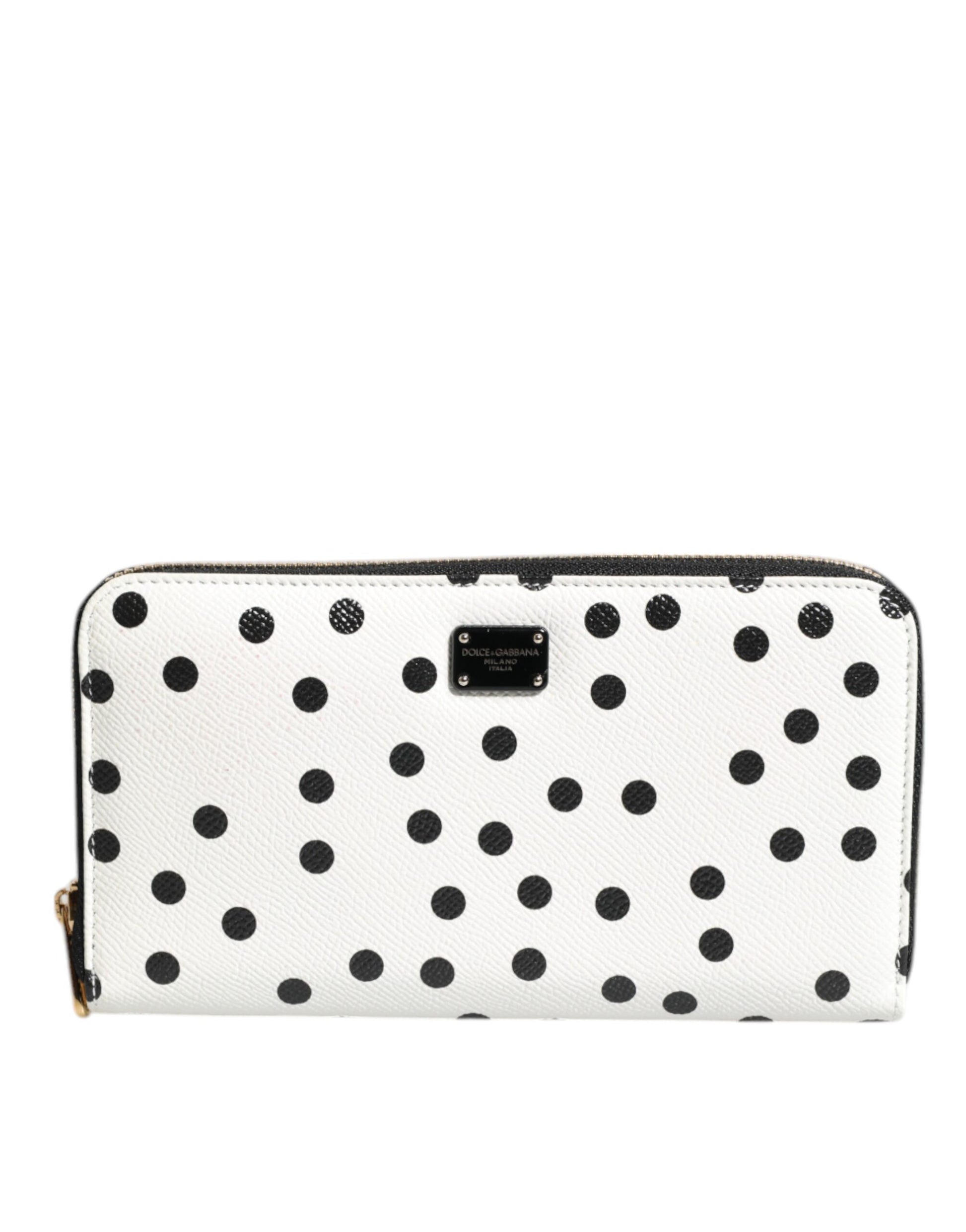 White Black Striped Leather Zip Around Continental Wallet