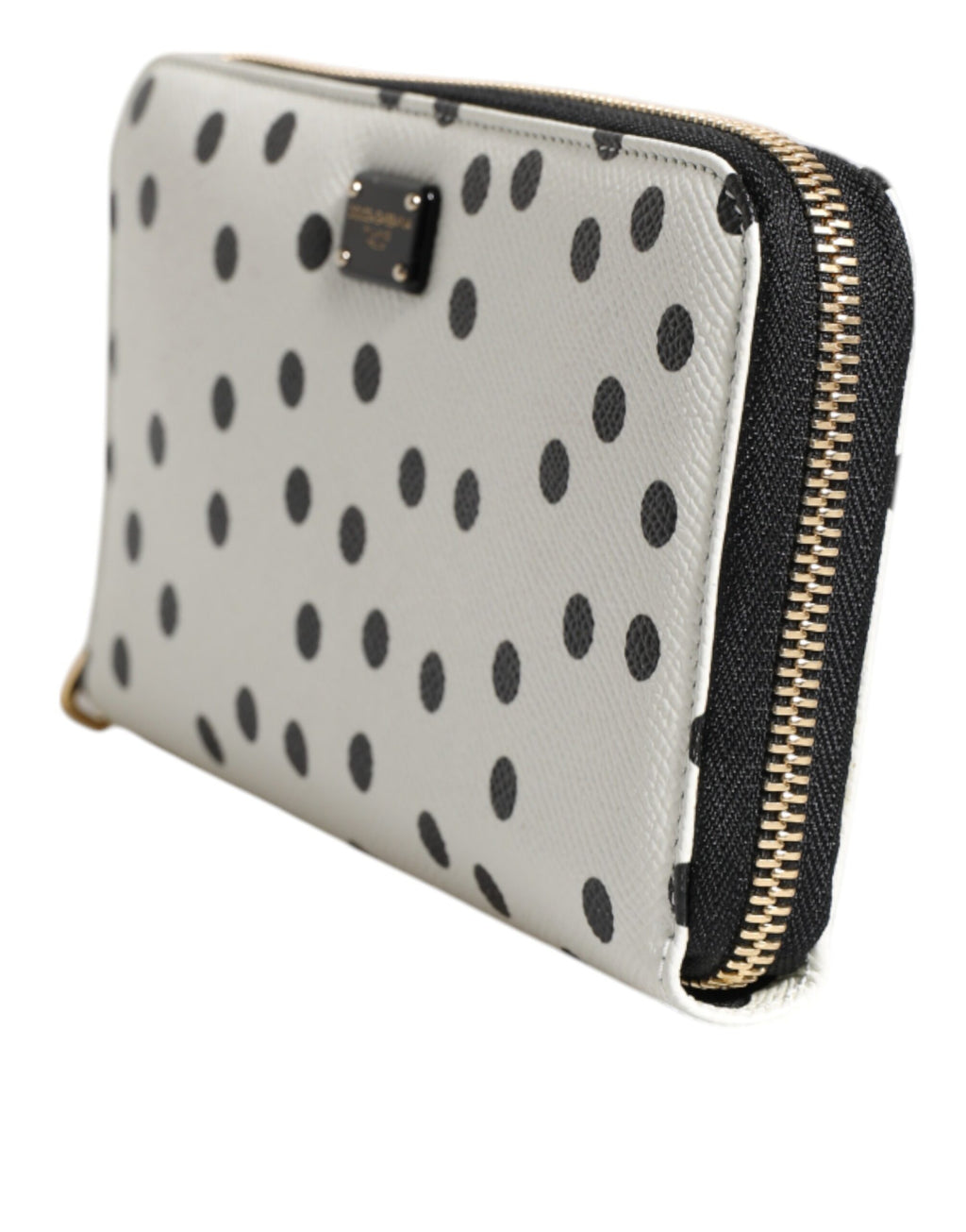 White Black Striped Leather Zip Around Continental Wallet