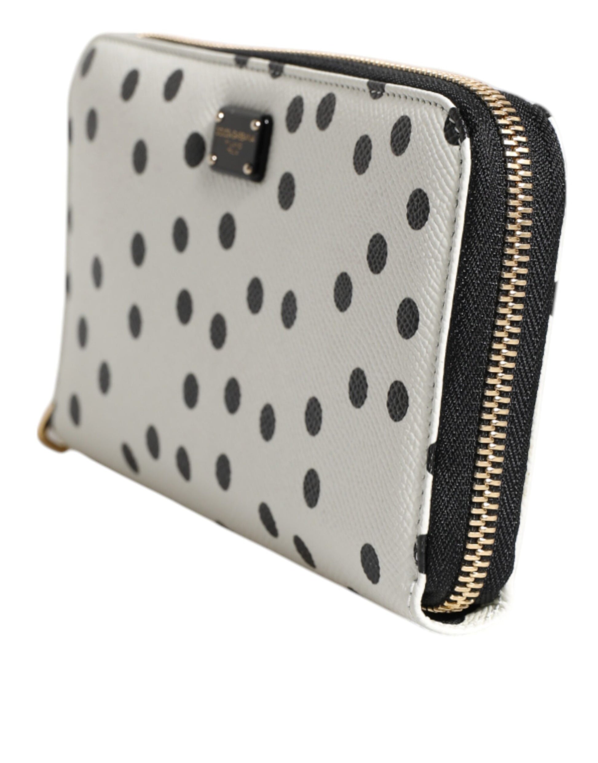 White Black Striped Leather Zip Around Continental Wallet