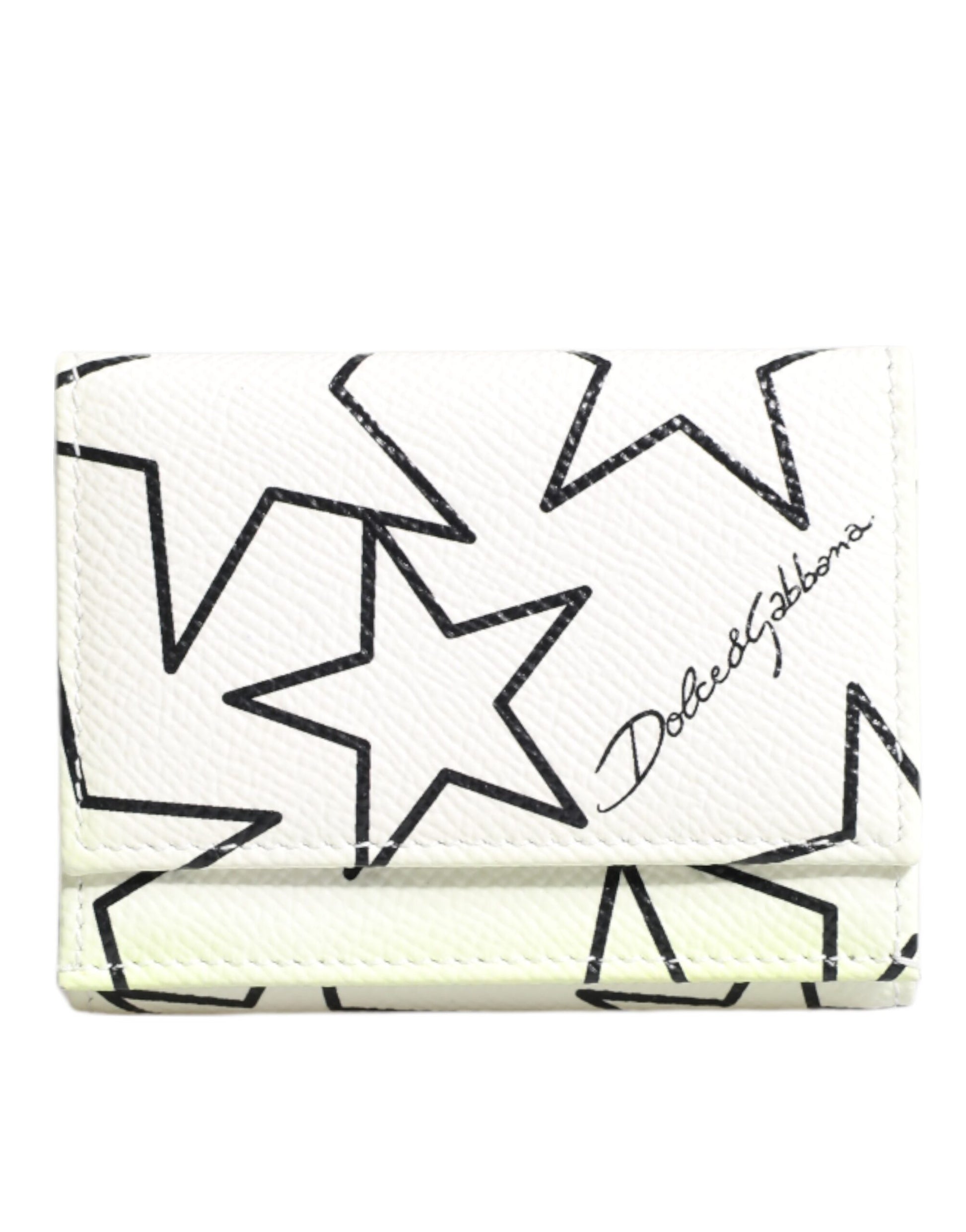 White Leather Trifold DG Star Print Card Holder Wallet