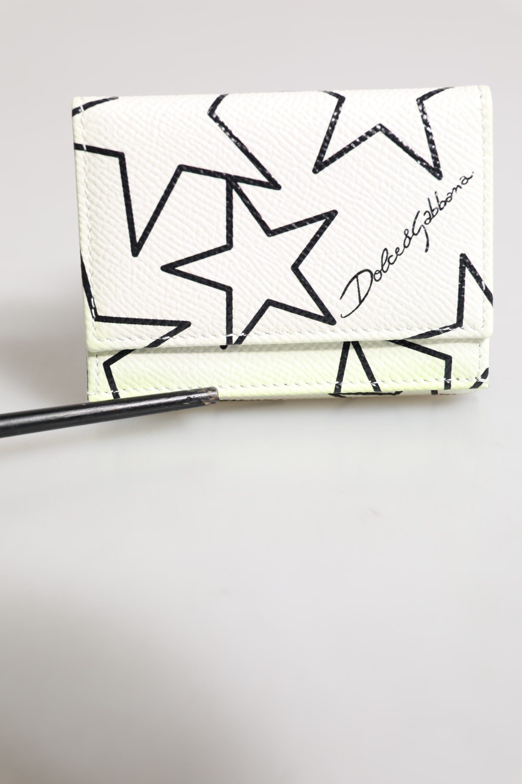 White Leather Trifold DG Star Print Card Holder Wallet