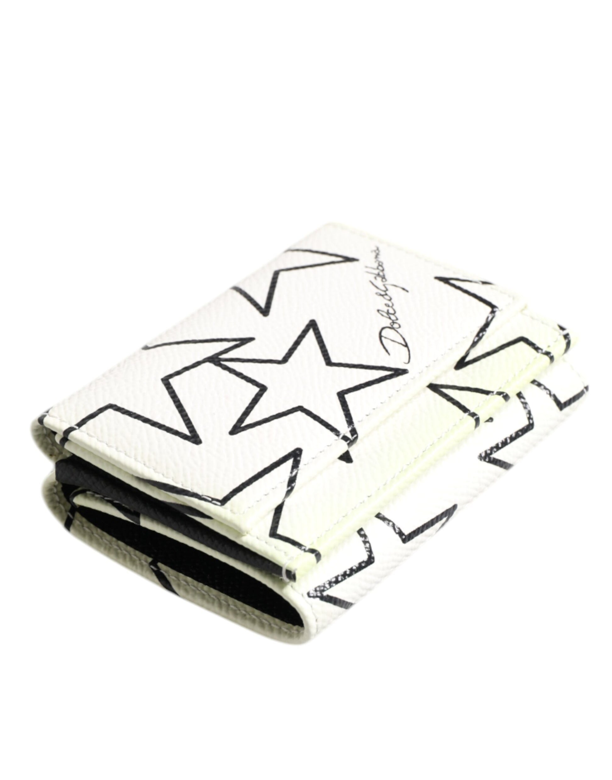 White Leather Trifold DG Star Print Card Holder Wallet