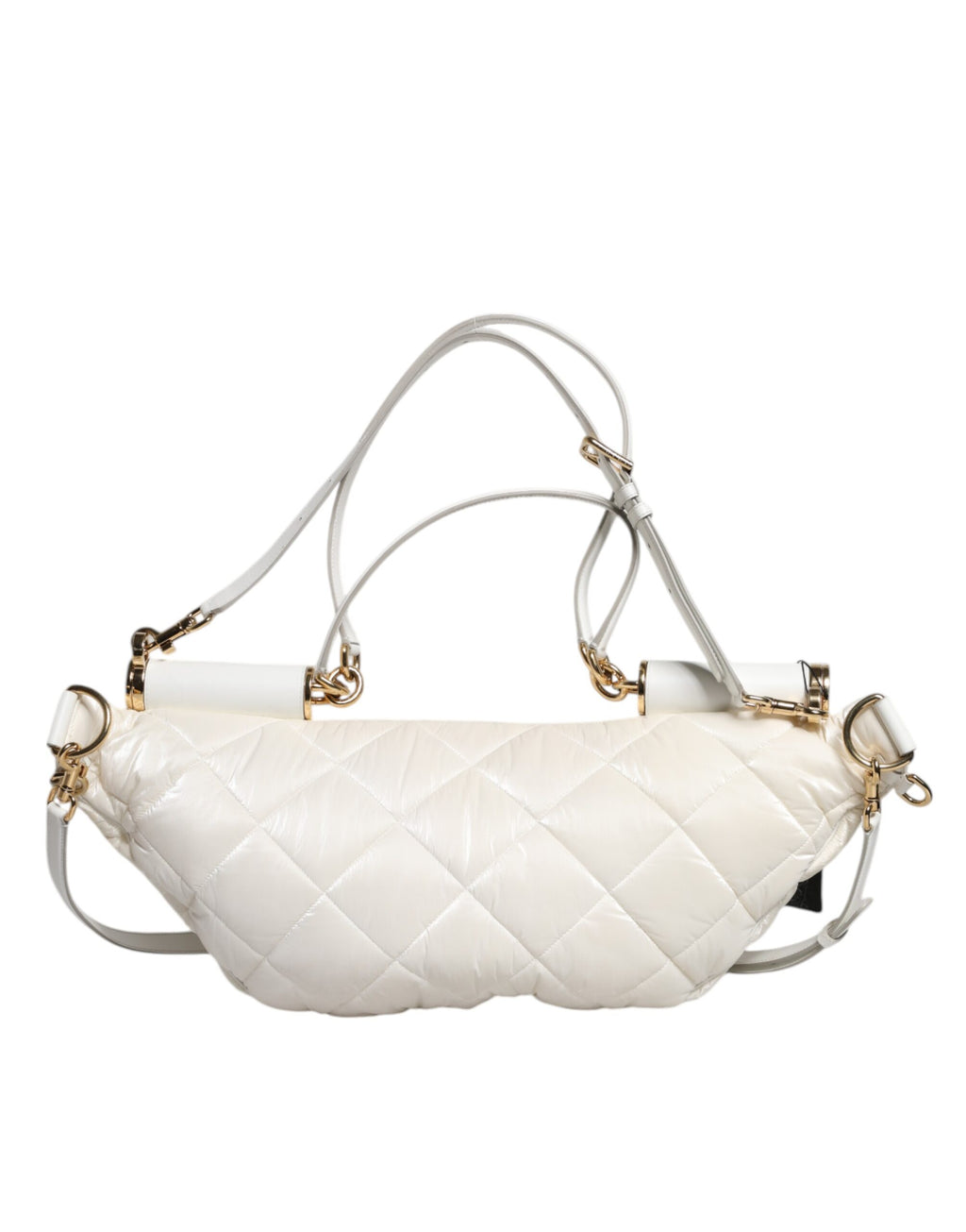 White Quilted Logo Plaque Belt Waist Fanny Pack Bag