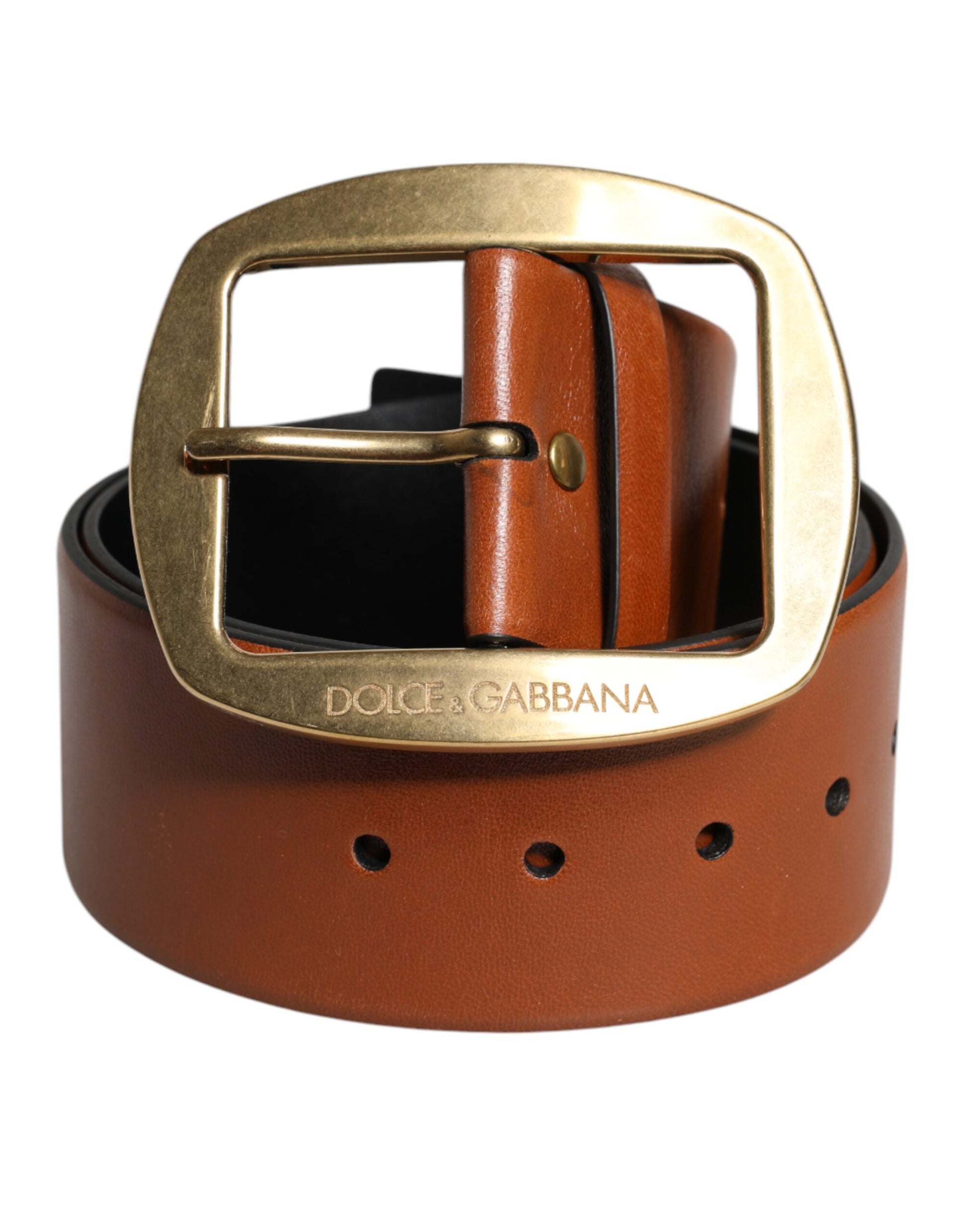 Brown Leather Gold Metal Buckle Classic Belt