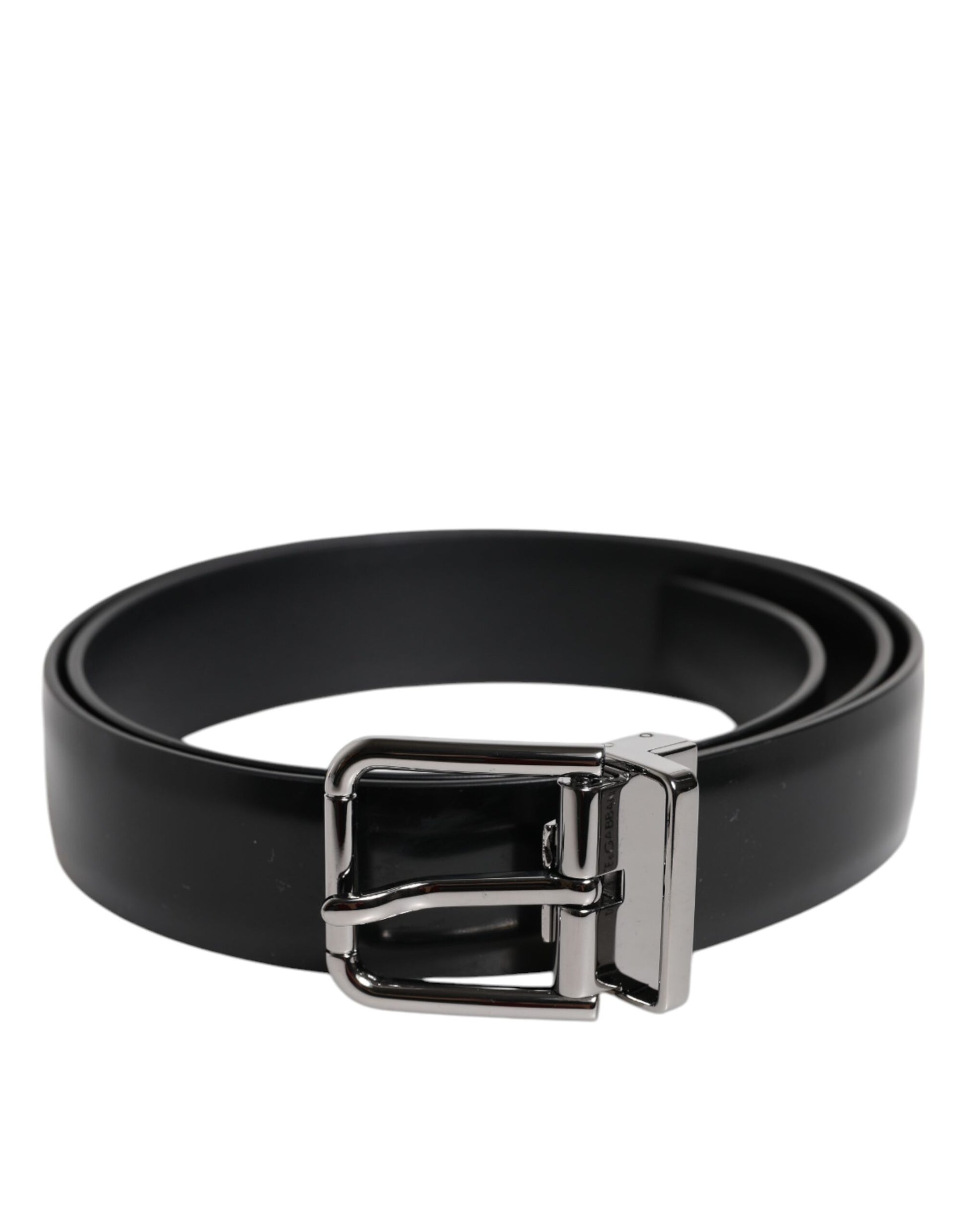 Black Shiny Leather Silver Metal Buckle Belt
