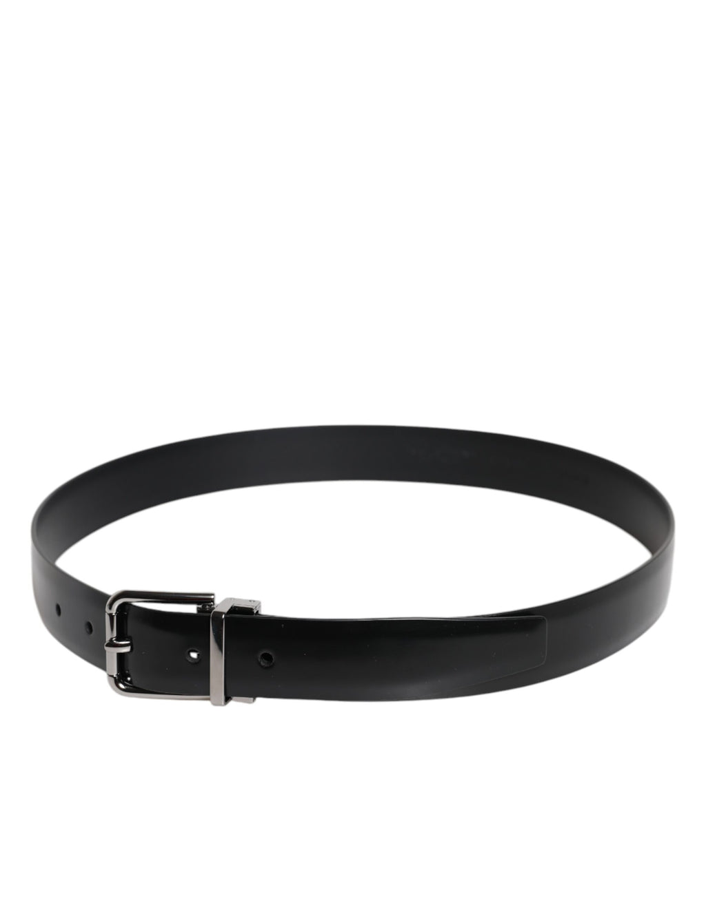 Black Shiny Leather Silver Metal Buckle Belt