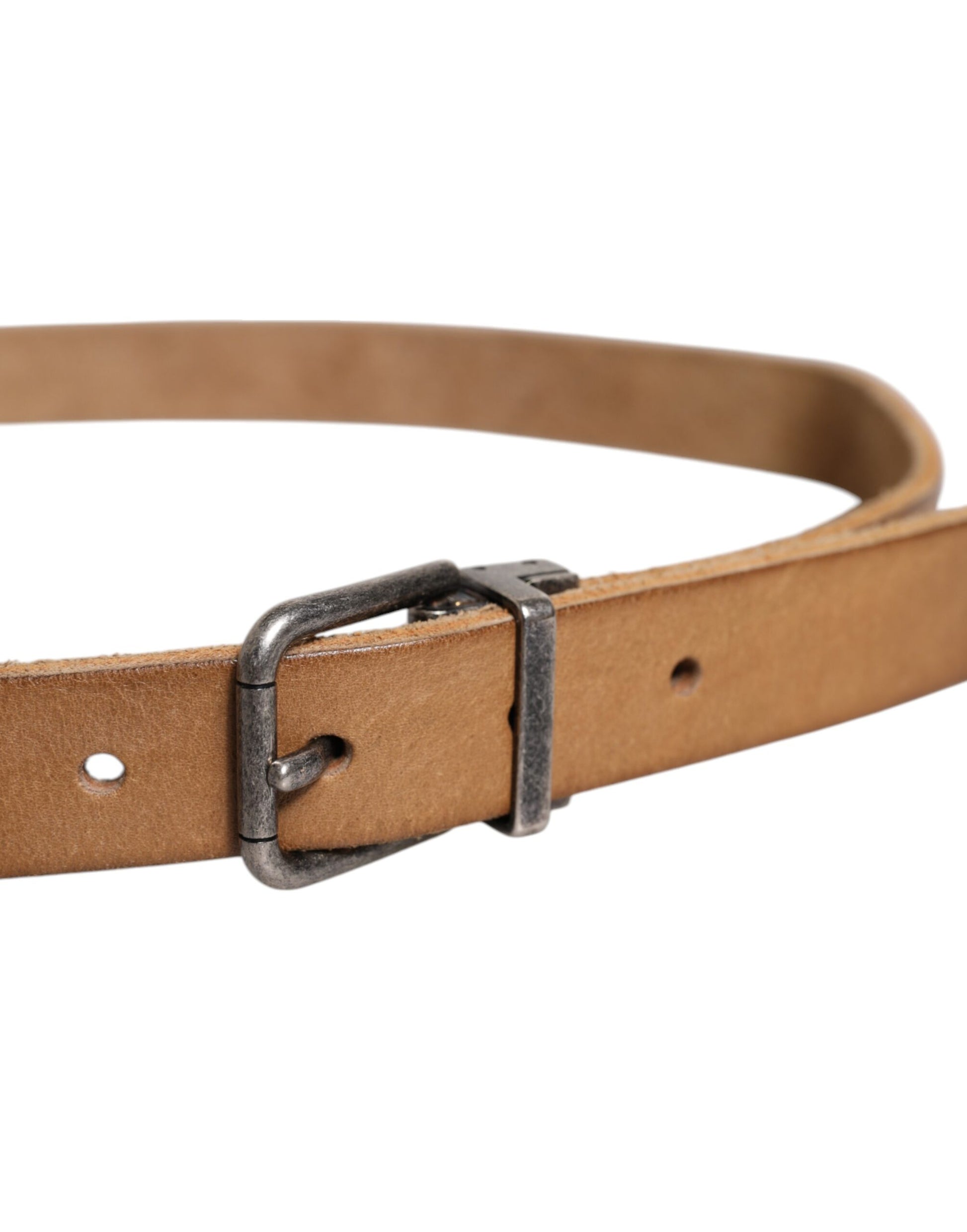 Brown Leather Silver Tone Metal Buckle Belt