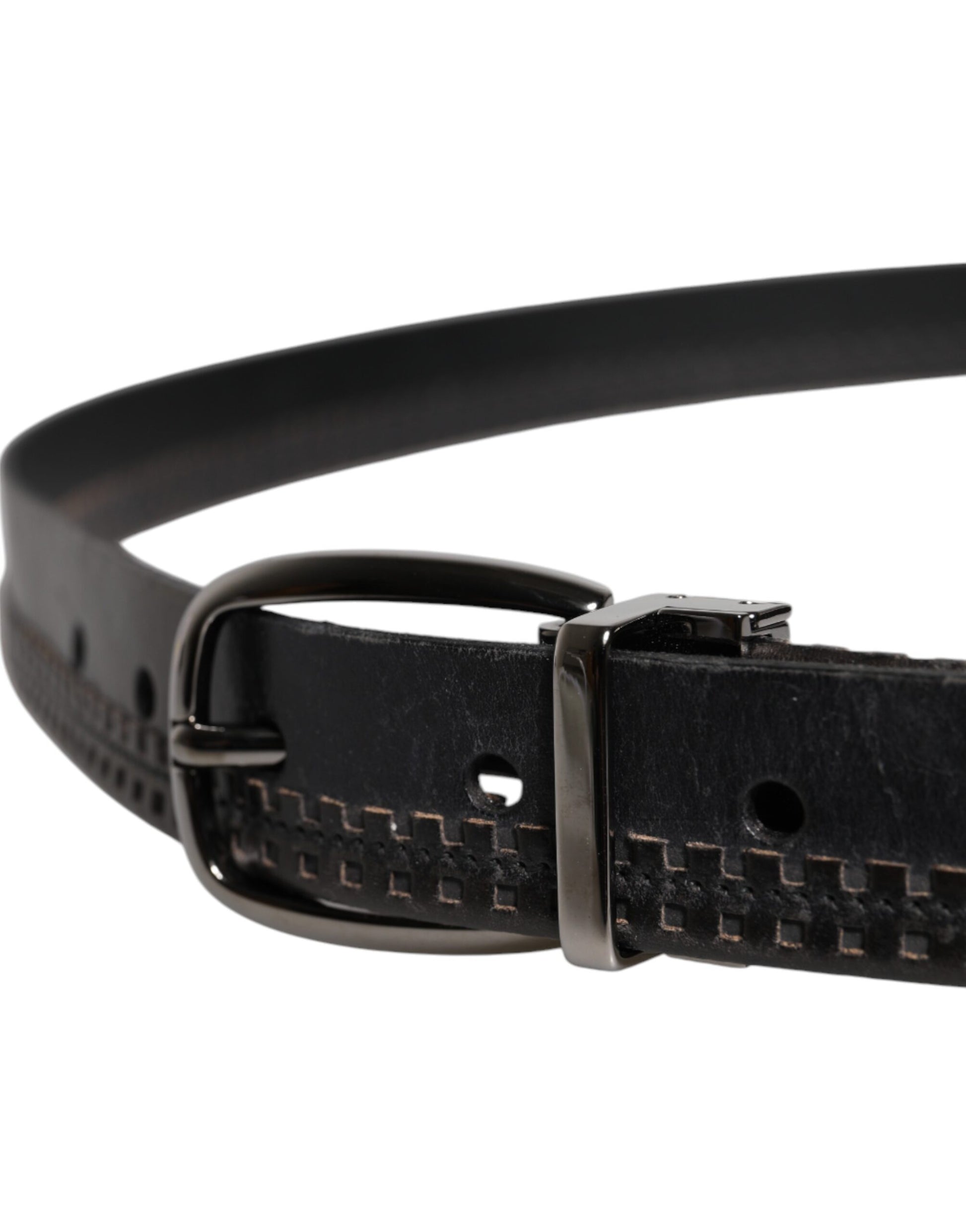 Black Leather Silver Tone Metal Buckle Belt