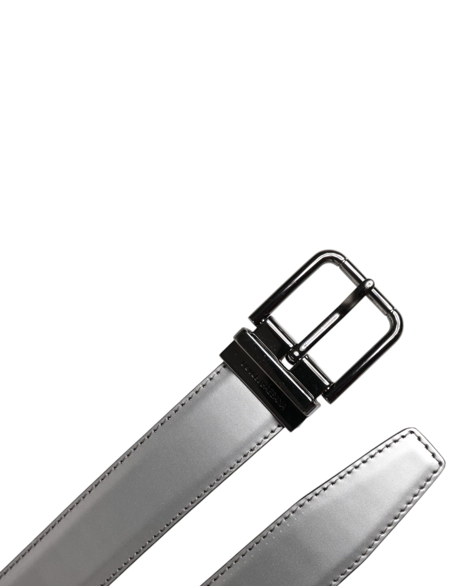 Silver Leather Classic Metal Logo Buckle Belt