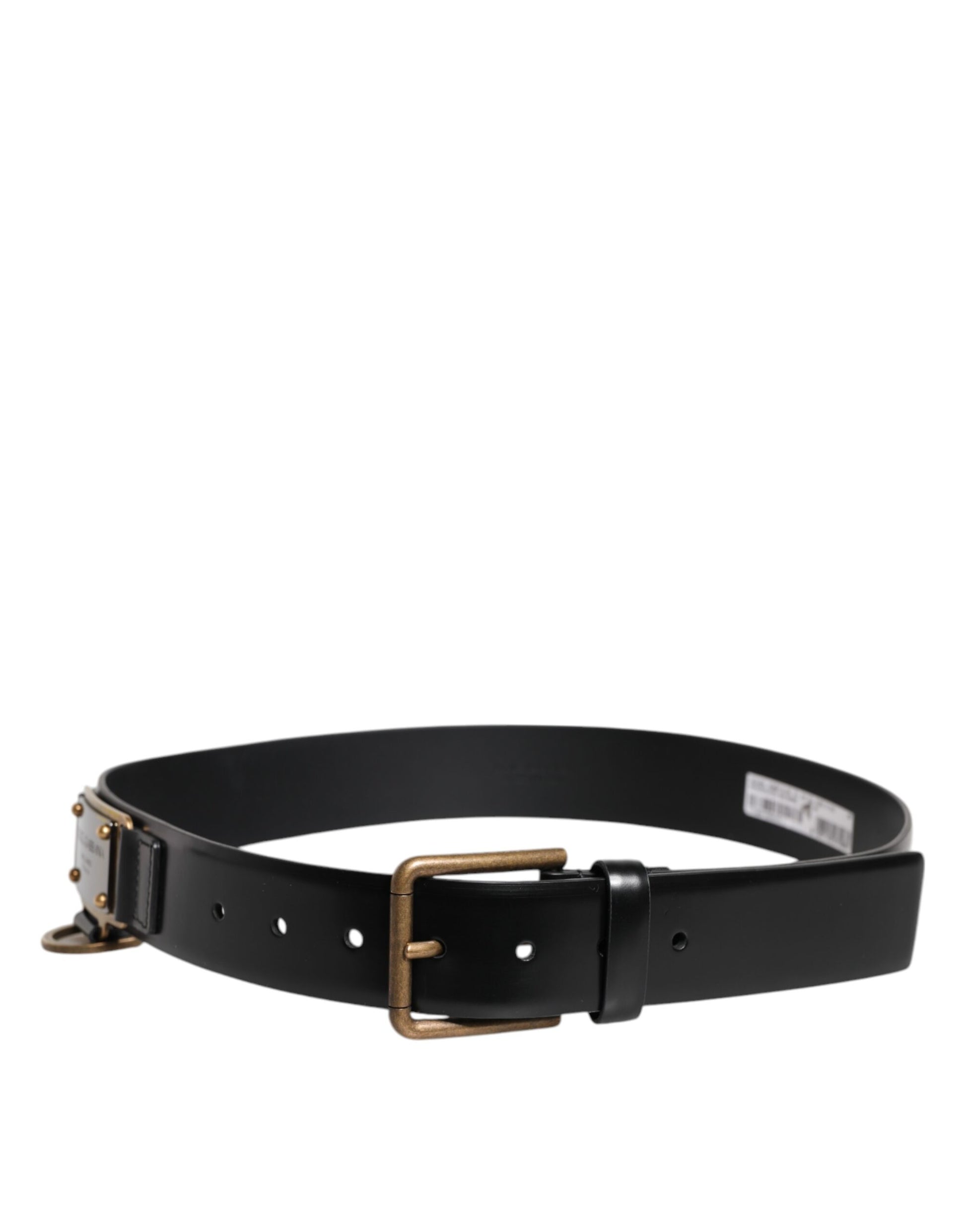 Black Leather DG Logo Plaque Buckle Belt