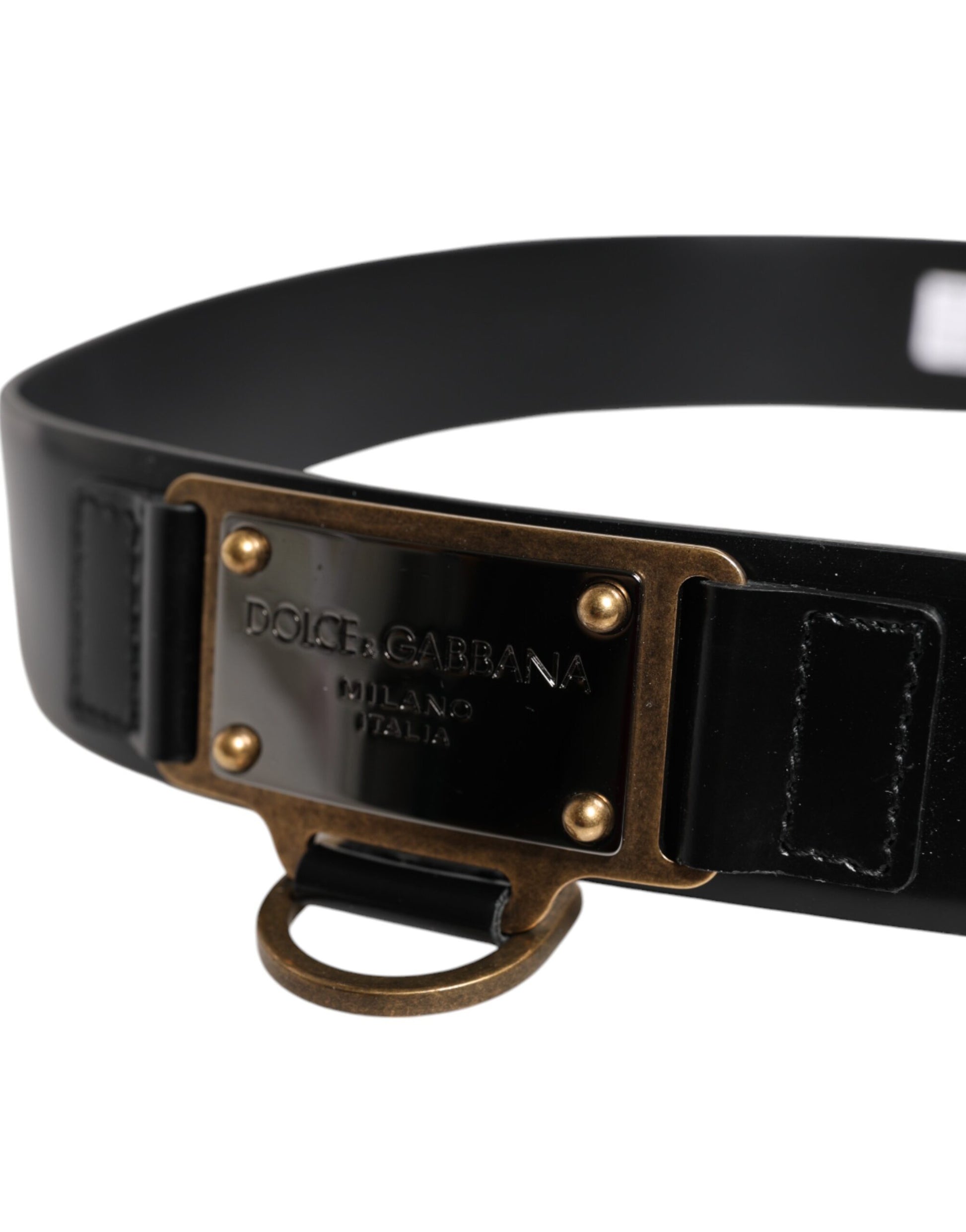 Black Leather DG Logo Plaque Buckle Belt