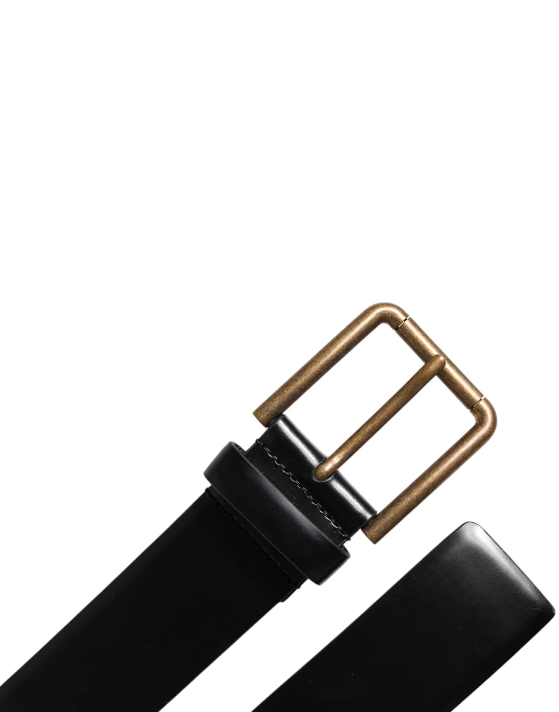 Black Leather DG Logo Plaque Buckle Belt