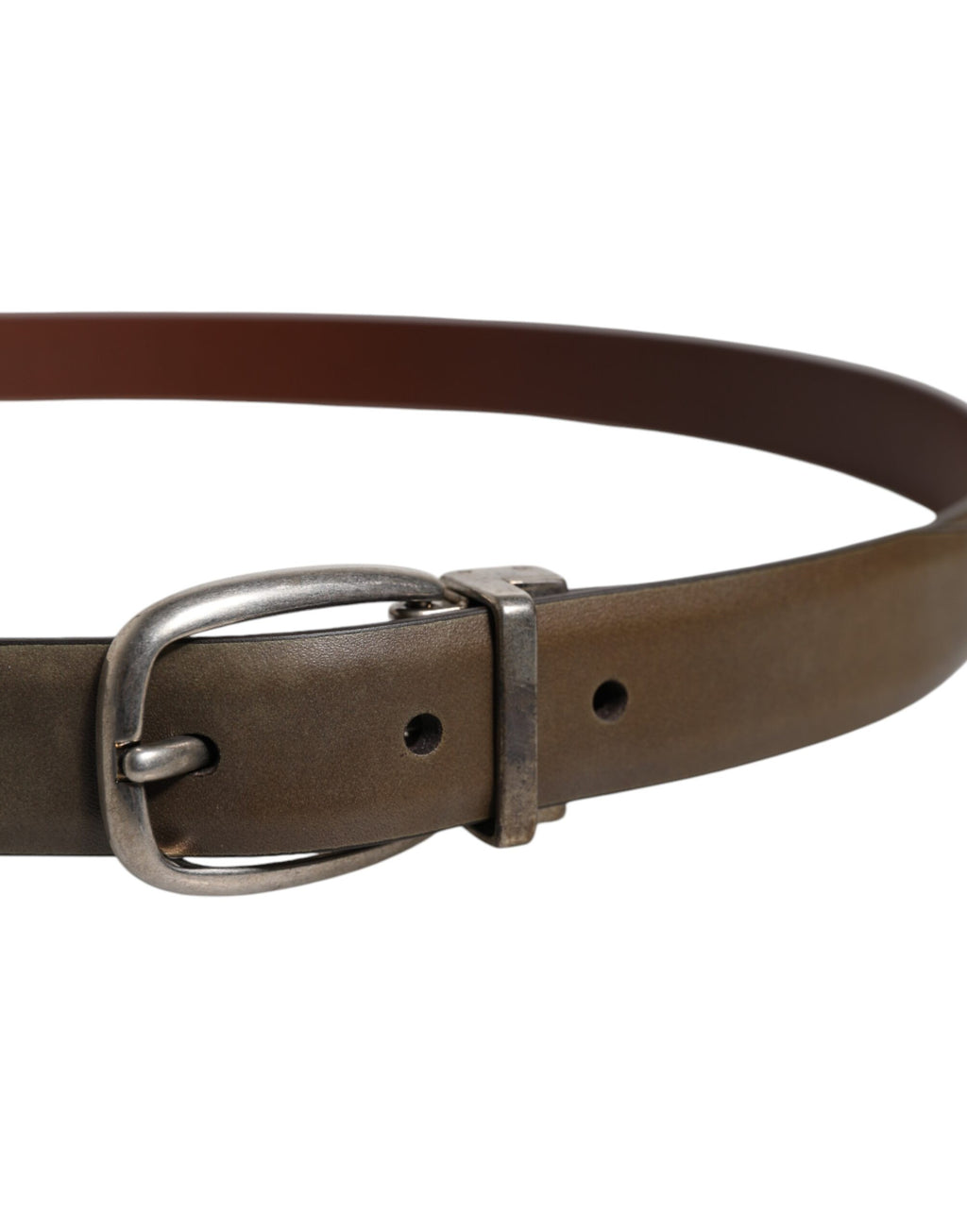 Brown Leather Classic Metal Logo Buckle Belt