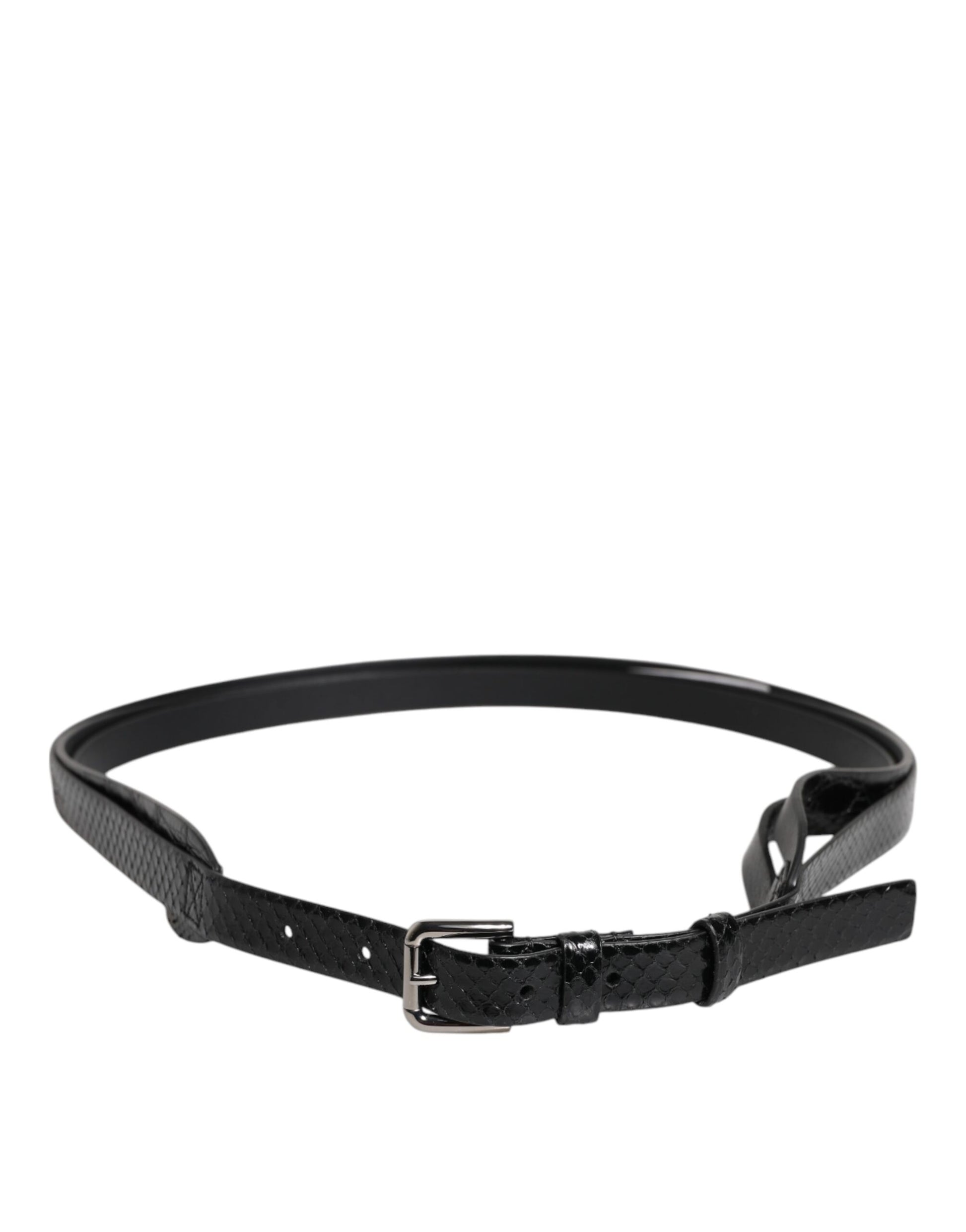 Black Leather Classic Metal Logo Buckle Belt