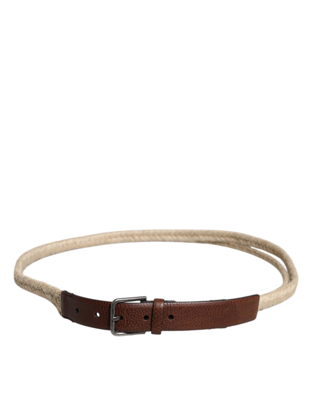 Brown Jute Leather Woven Metal Buckle Belt
