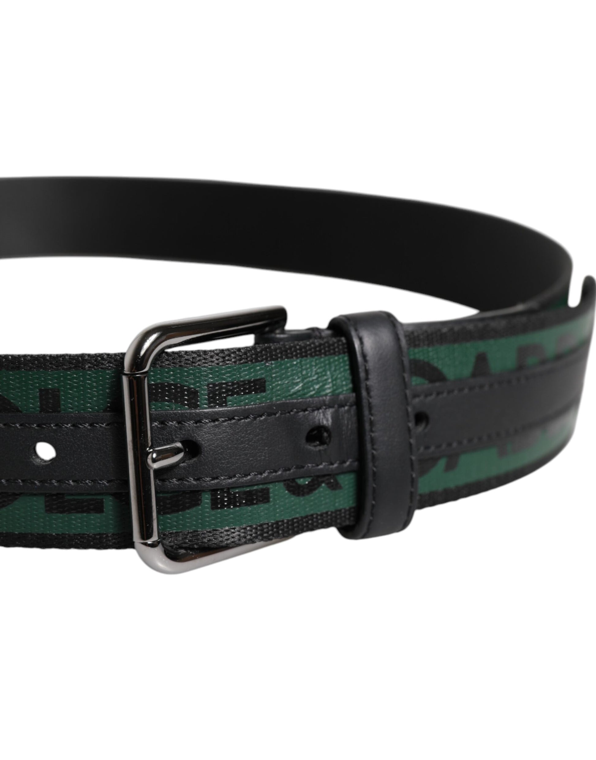 Green Black Classic Metal Logo Buckle Belt