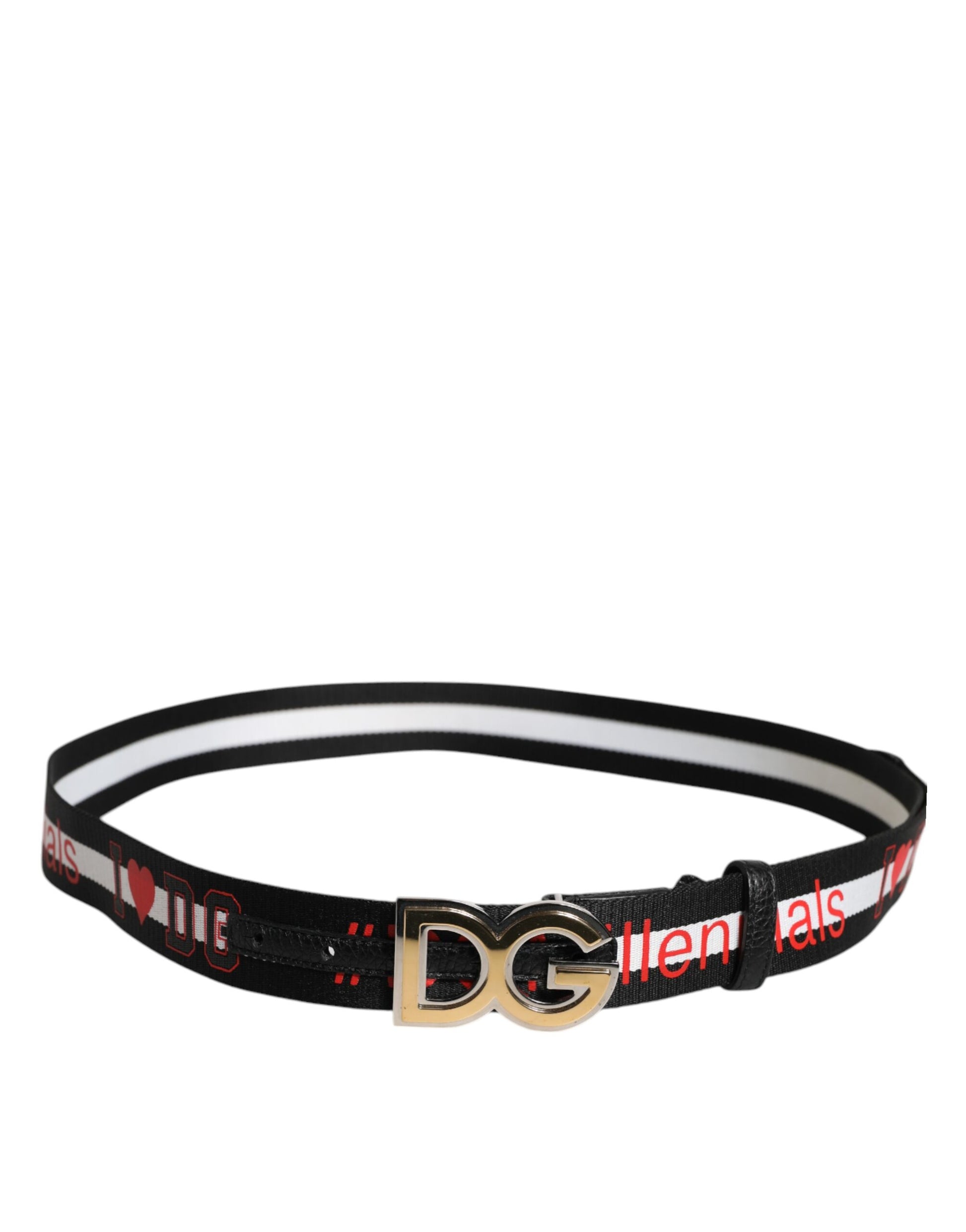 Black White Printed Metal Logo Buckle Belt