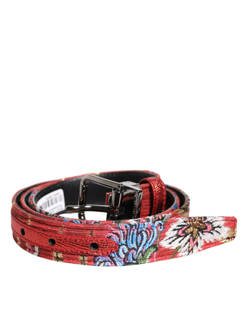Red Floral DG Embellished Metal Buckle Belt