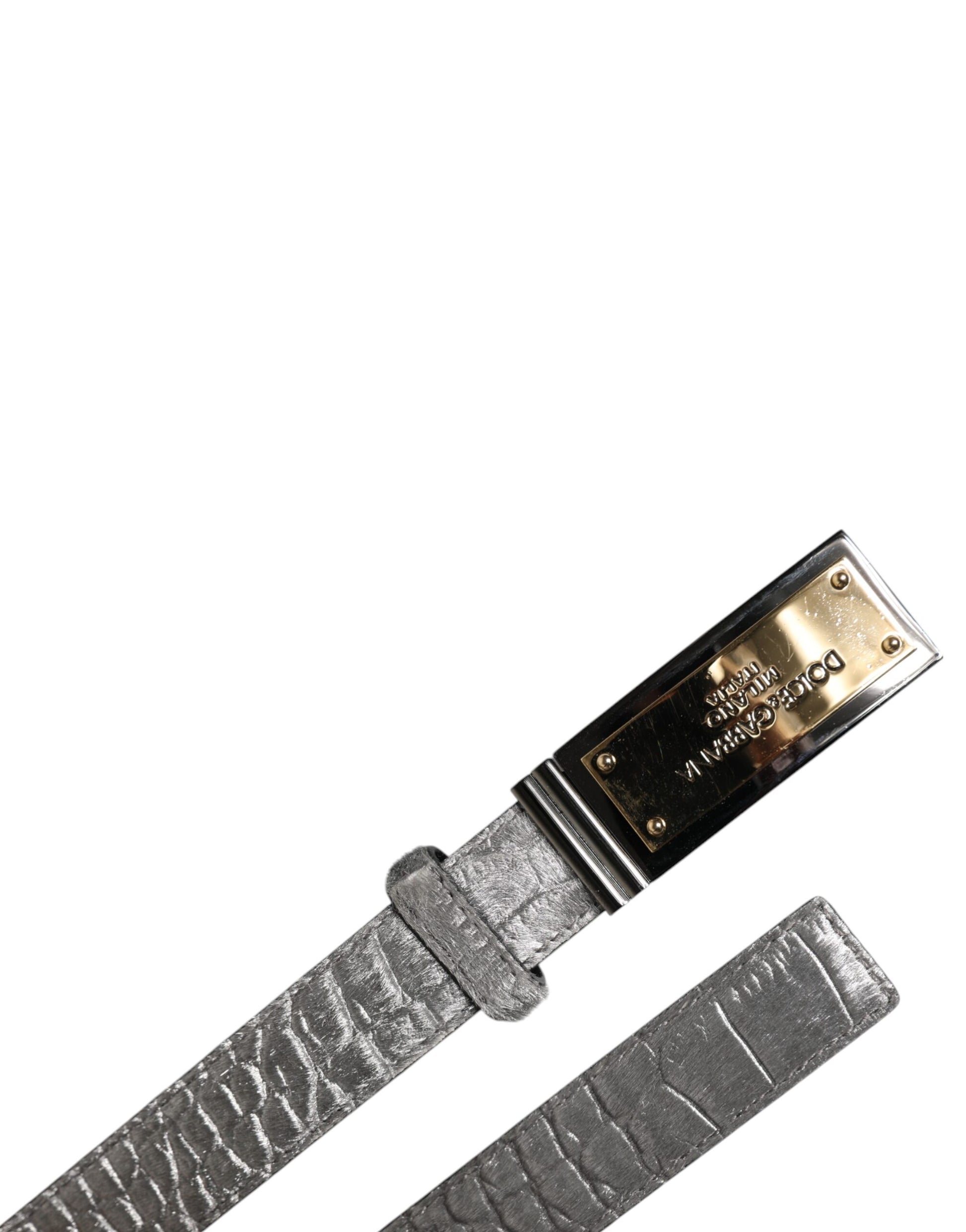 Silver Classic Gold Logo Plaque Buckle Belt