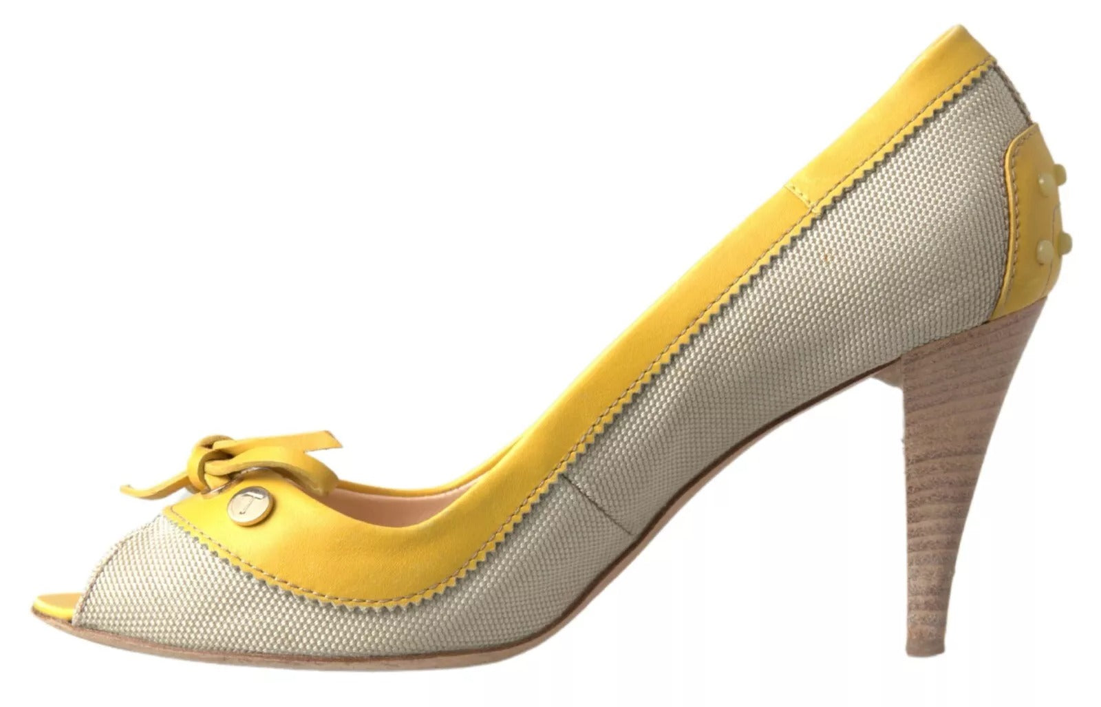 Yellow Off White Peep Toe Heels Pumps Shoes