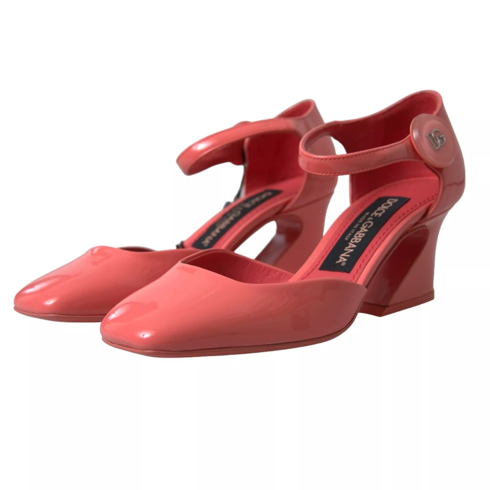 Peach Leather Ankle Strap Heels Sandals Shoes