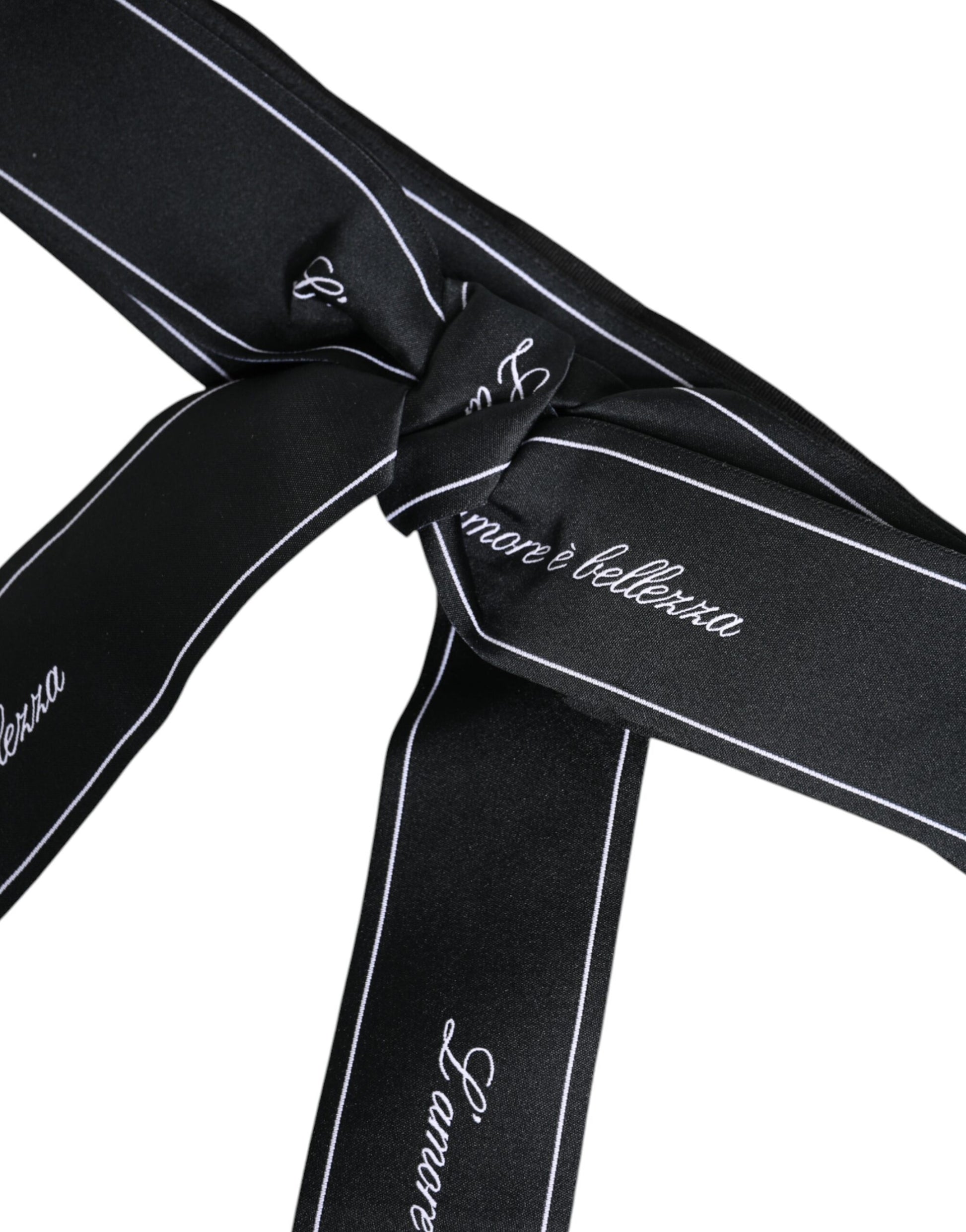 Black Waist Ribbon Wide Bow Logo Belt