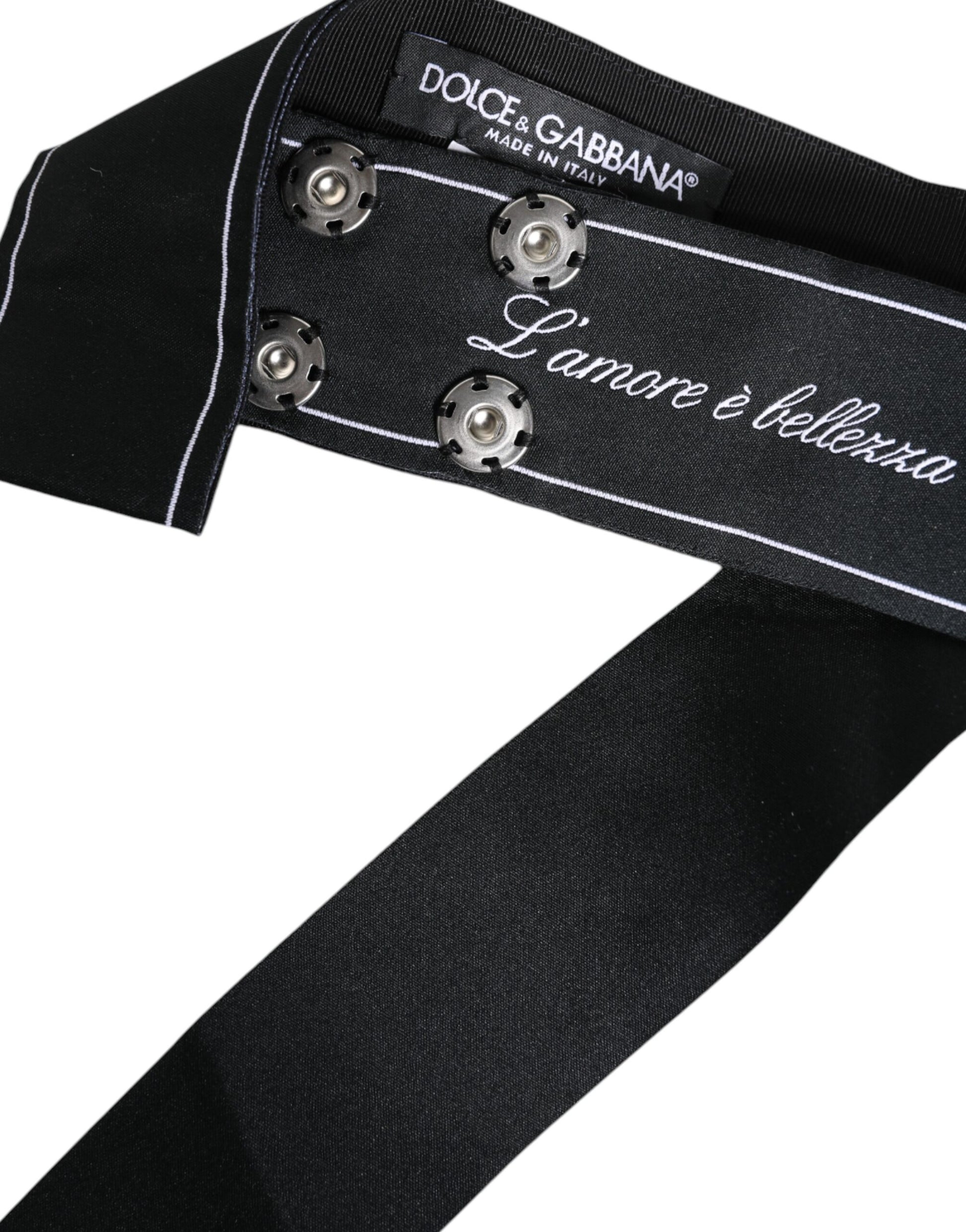 Black Waist Ribbon Wide Bow Logo Belt