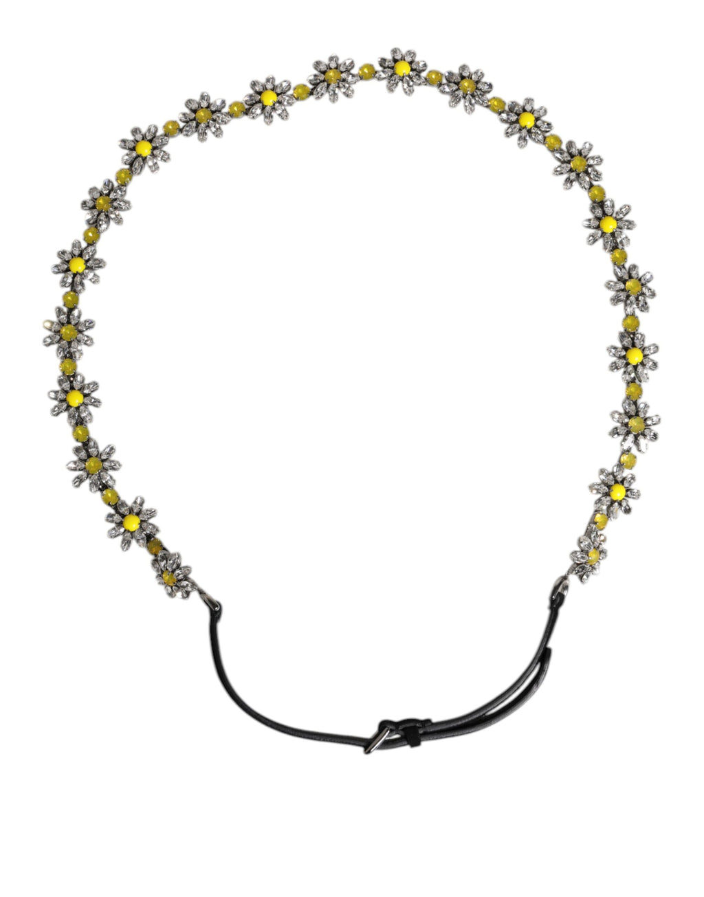 Black Leather Daisy Crystal Embellish Waist Belt