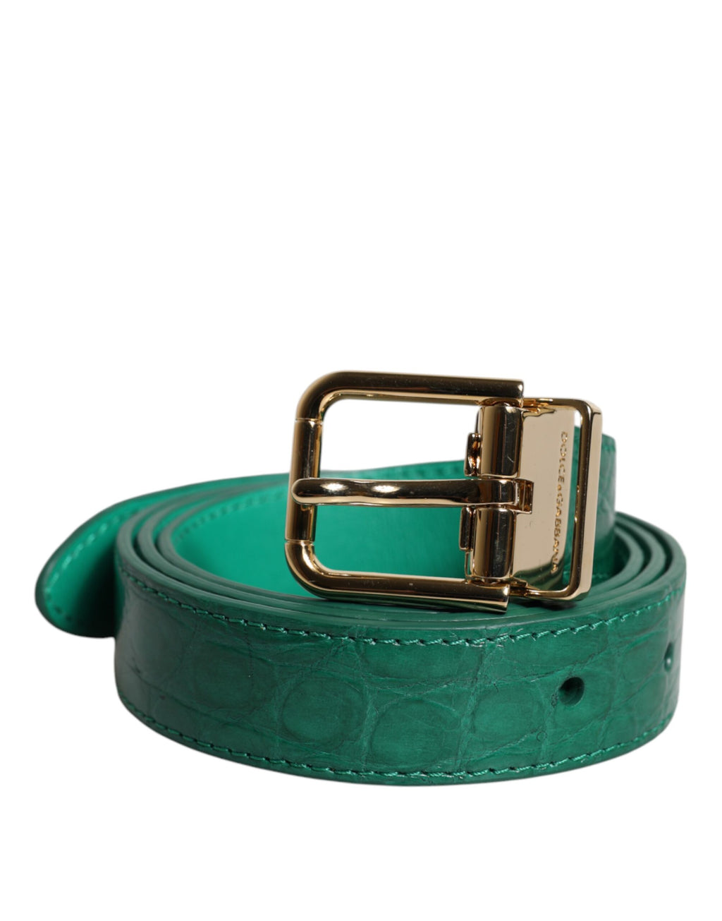 Green Leather Logo Metal Waist Buckle Belt