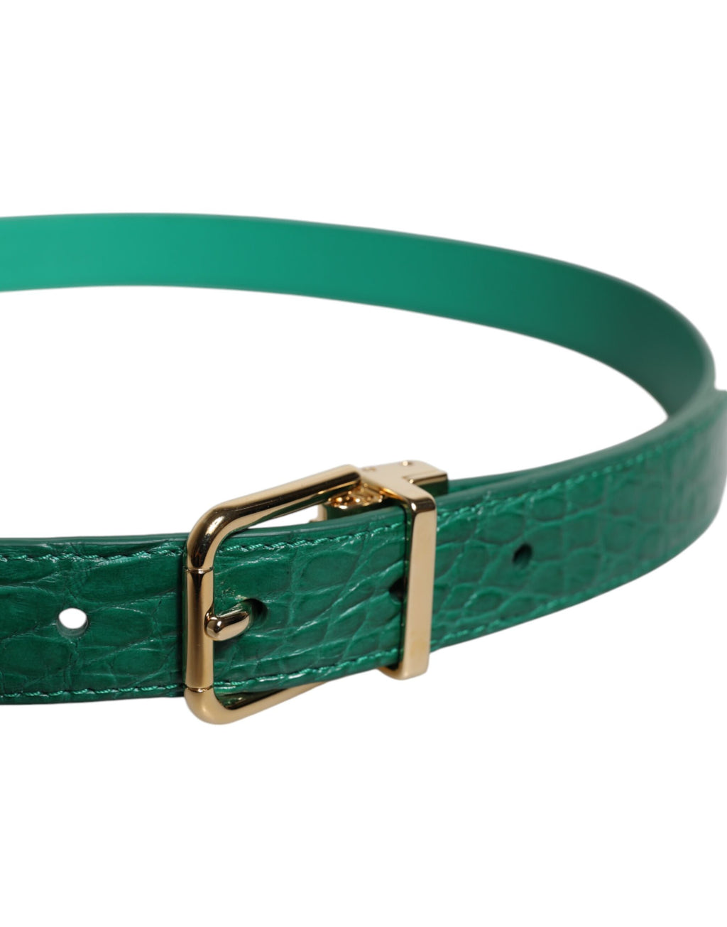 Green Leather Logo Metal Waist Buckle Belt