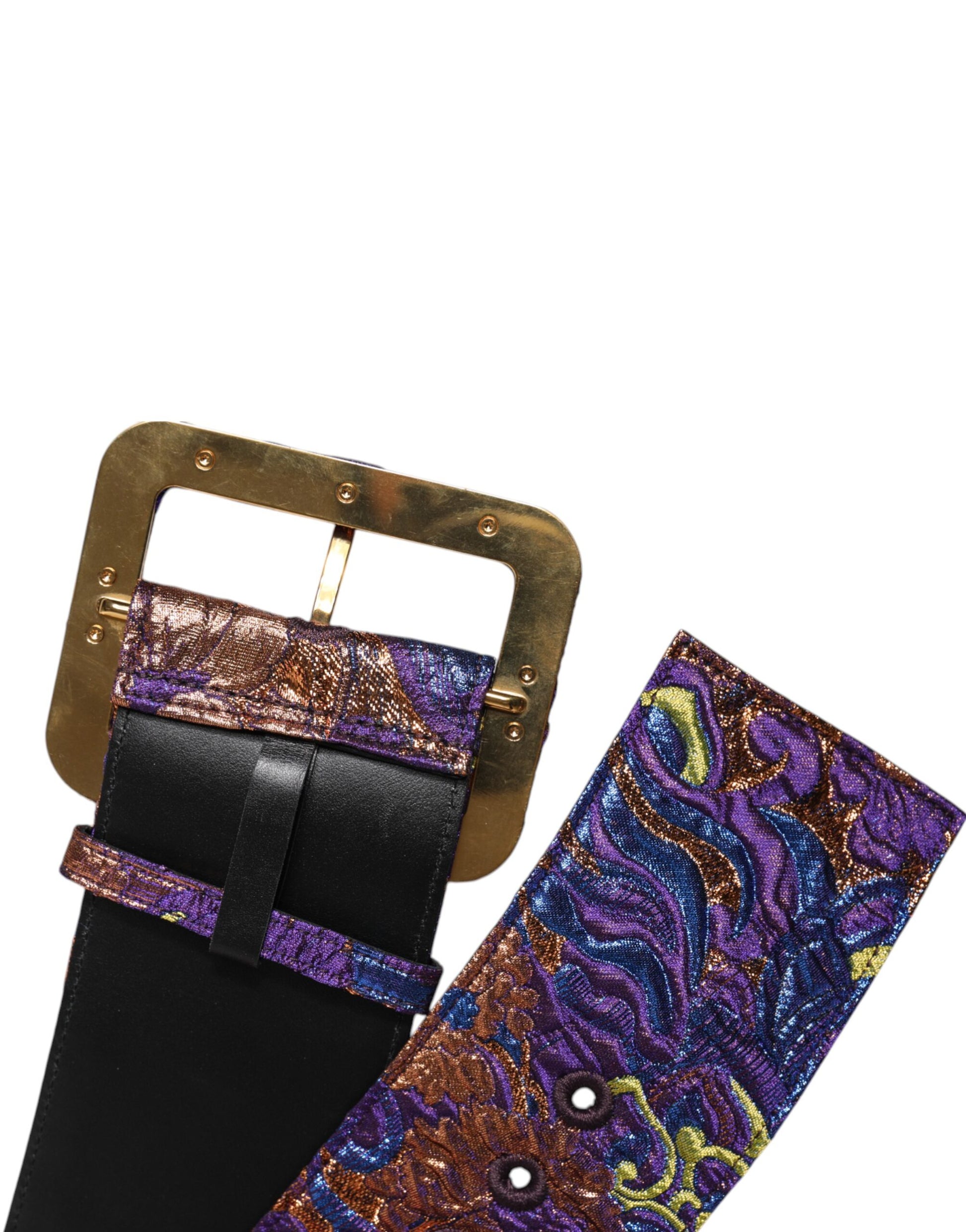 Multicolor Floral Jacquard Lurex Wide Waist Buckle Belt