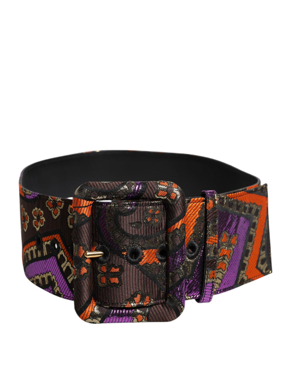Multicolor Floral Jacquard Lurex Wide Waist Buckle Belt