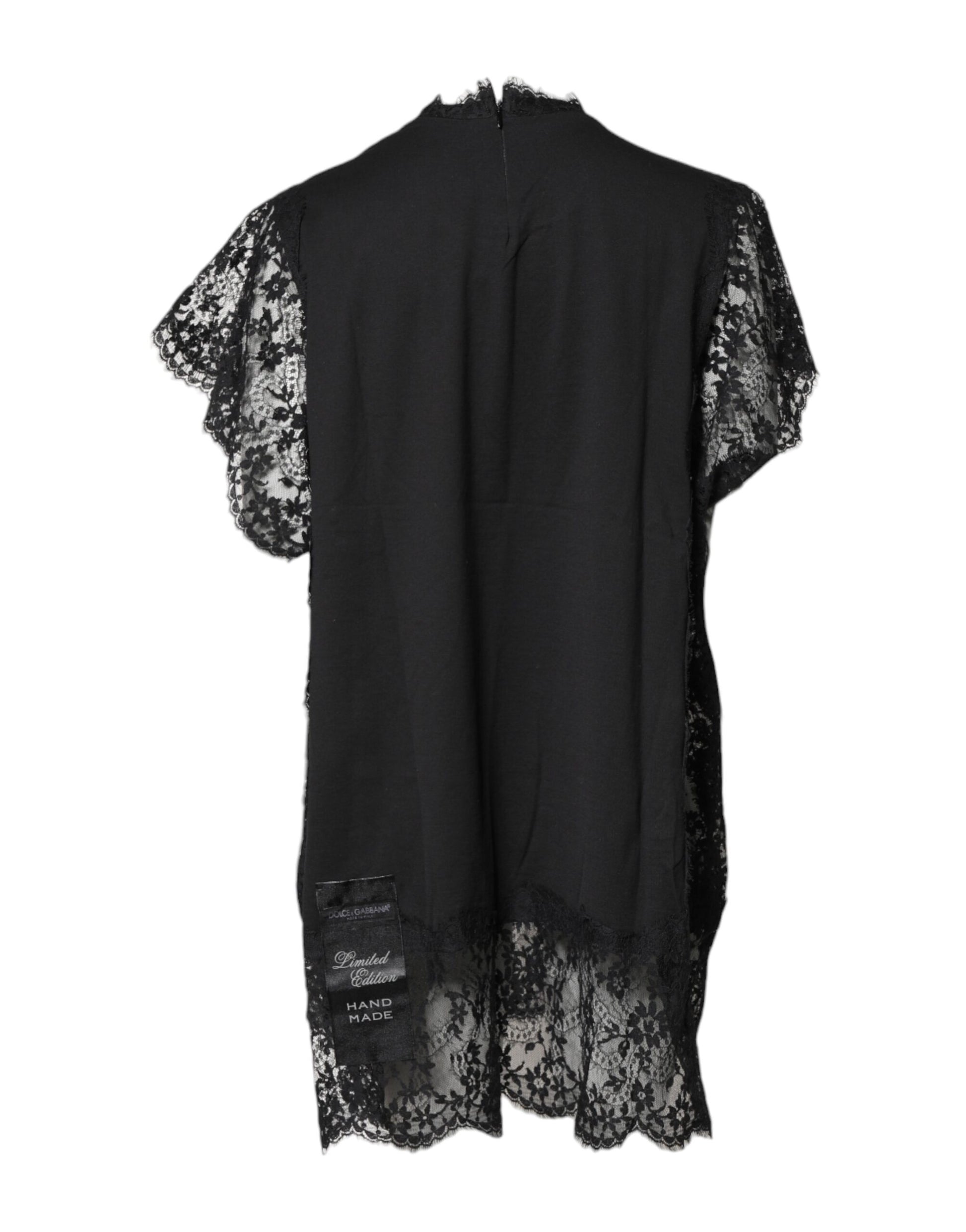 Black Lace Sheer Sacred Heart Crew Neck Top