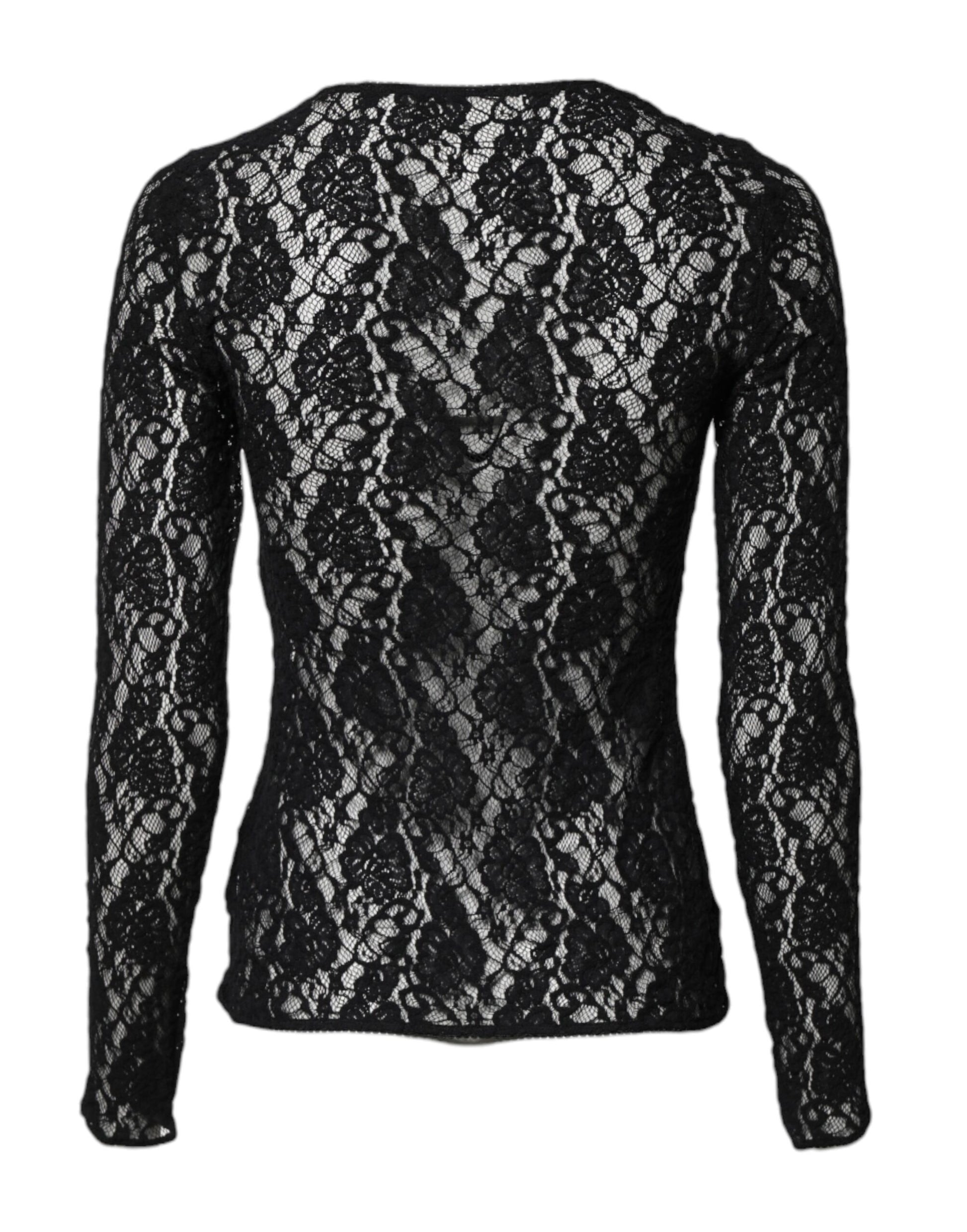 Black Floral Lace Long Sleeves Pullover Top