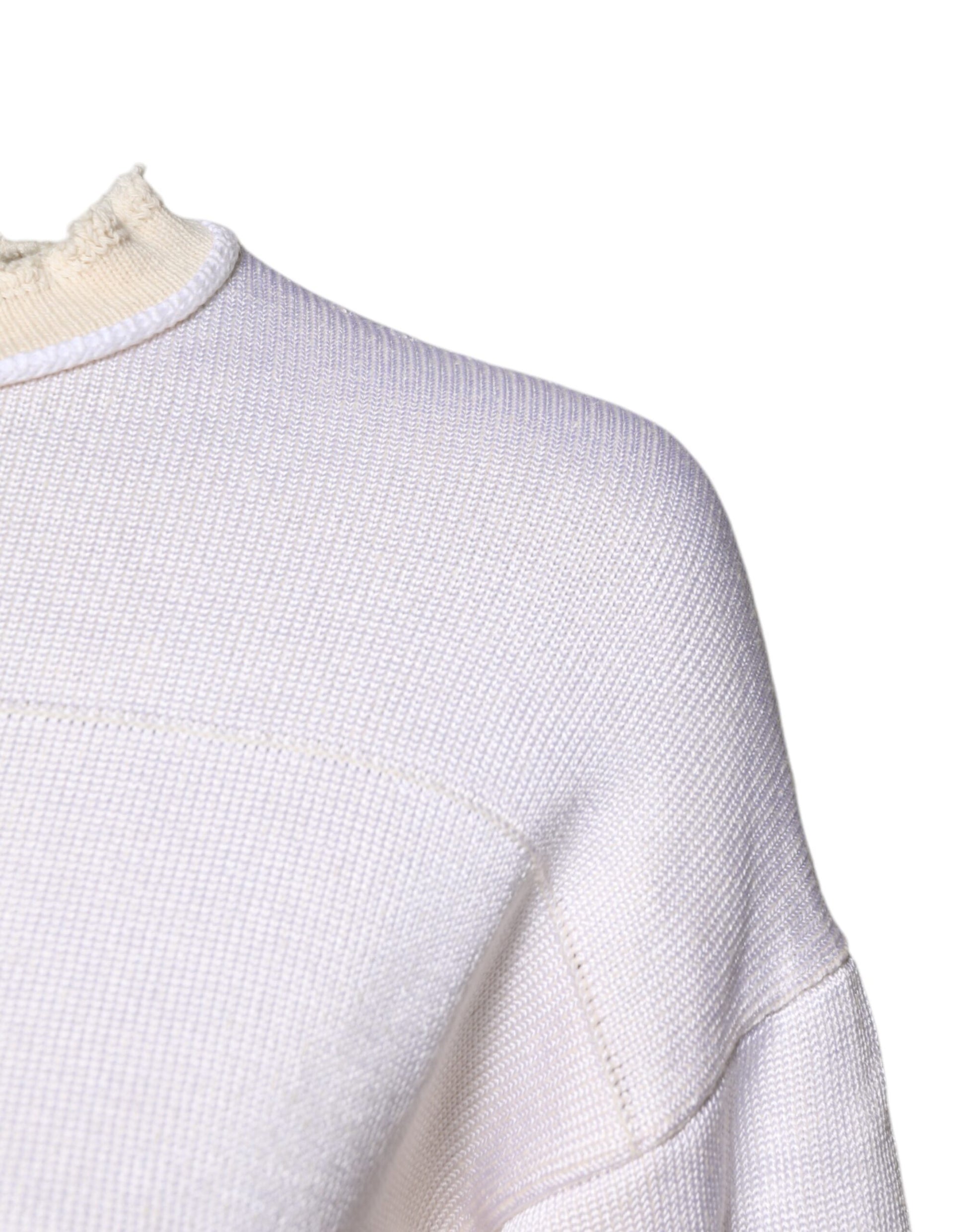 White Viscose Crew Neck Long Sleeves Pullover Sweater