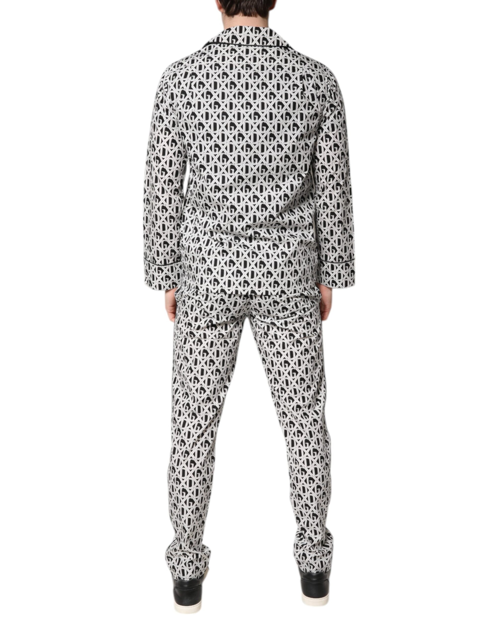 Black White DG Print Cotton Pajama Set Sleepwear